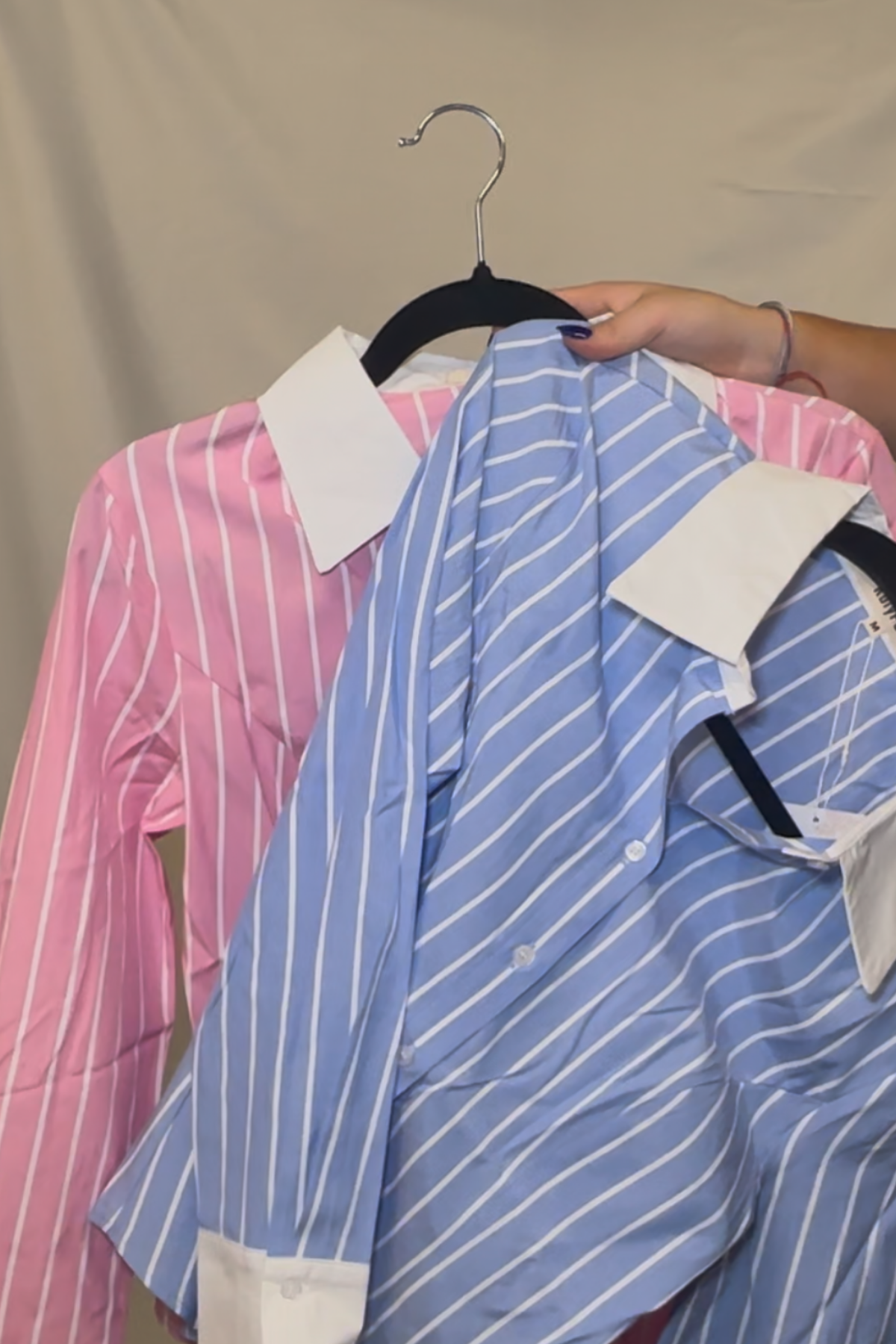 Stripe Button Down Blouse With Contrast Collar