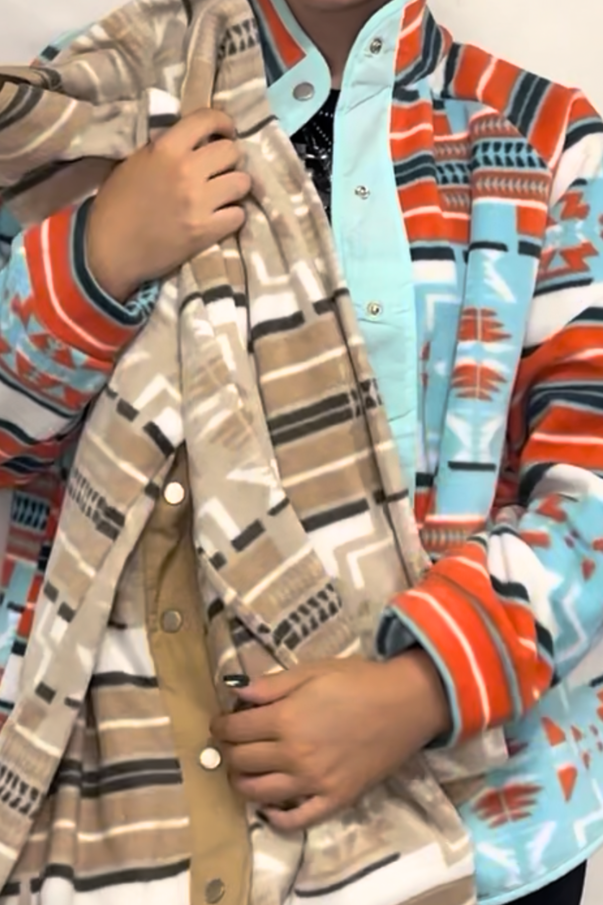 Aztec Fleece Snap Up Outdoor Jacket *2COLORS
