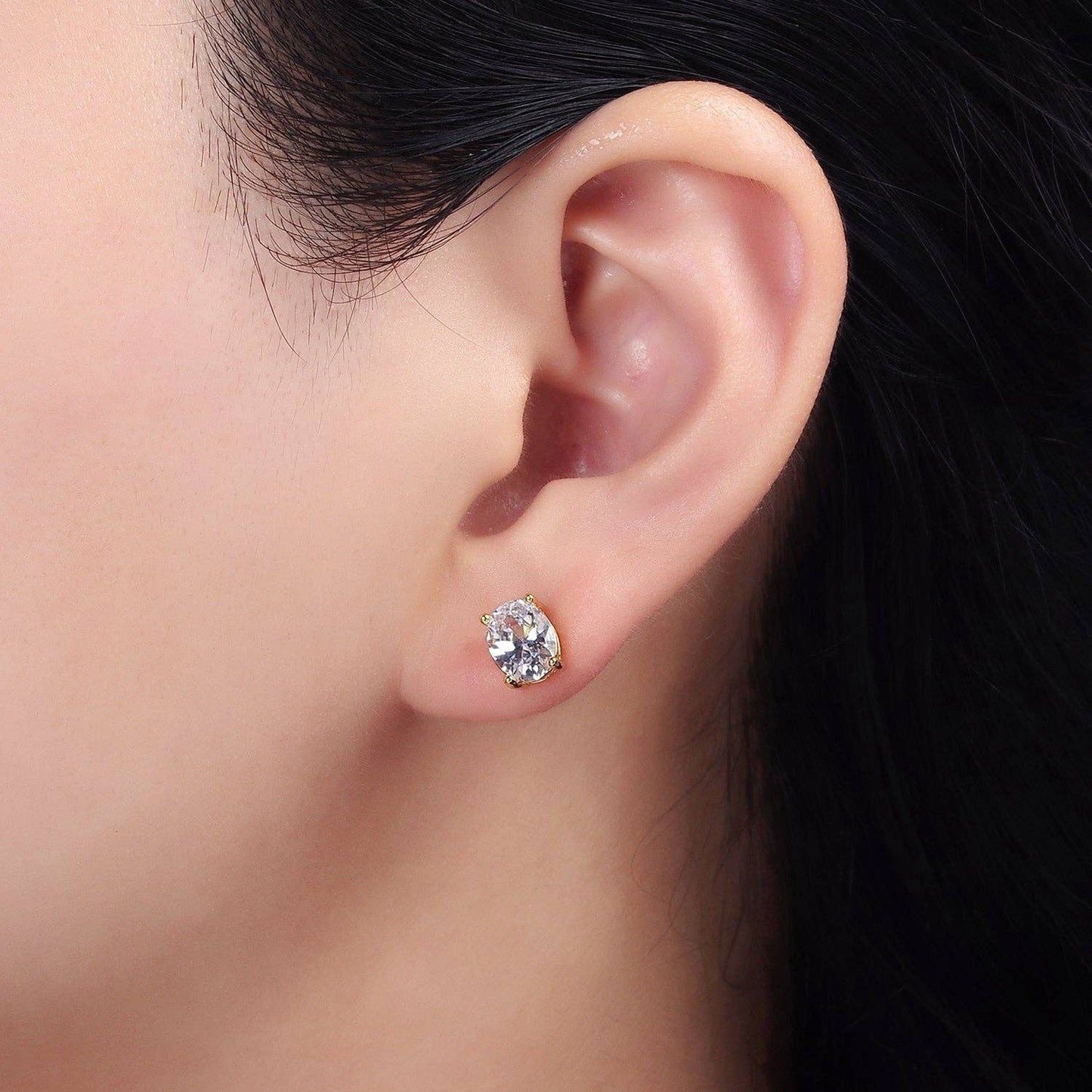 Gold Filled 8mm Clear CZ Oval Bezel Stud Earrings | AE899