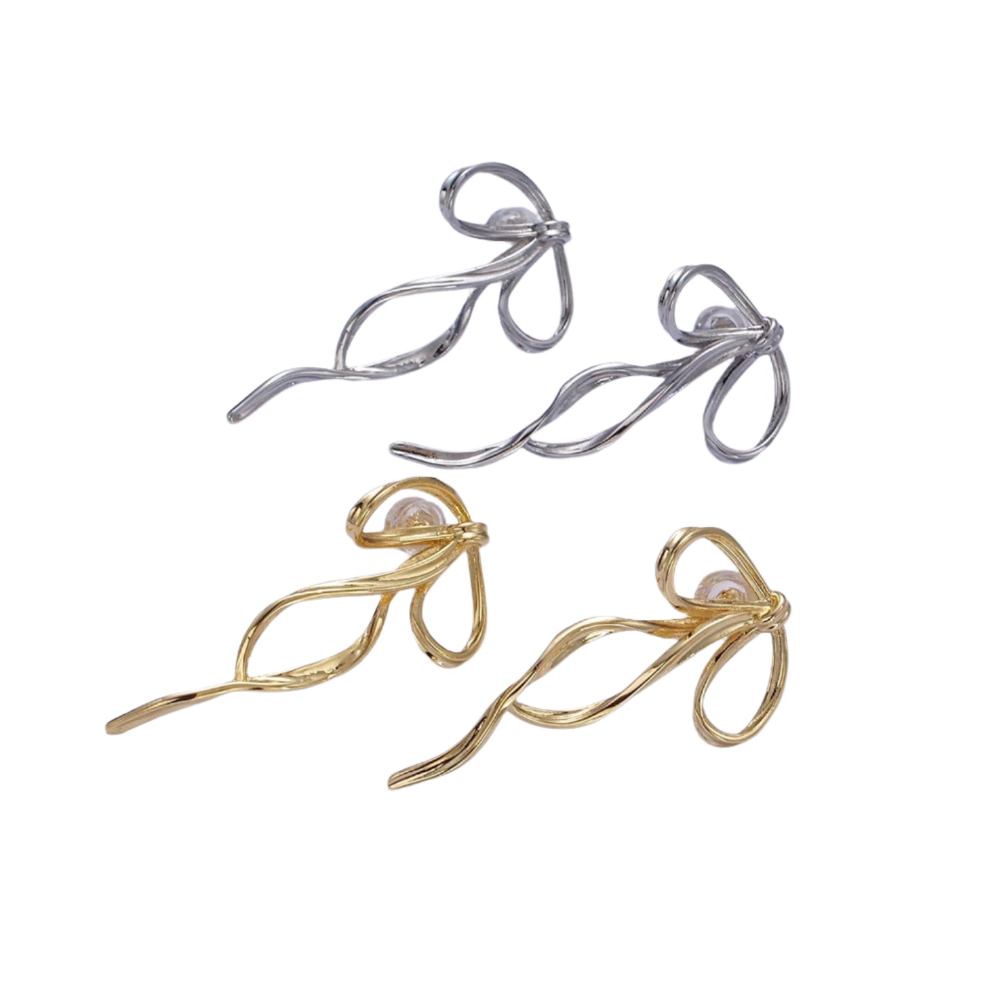 Gold Filled Curved Tied Ribbon Bow Stud Earrings