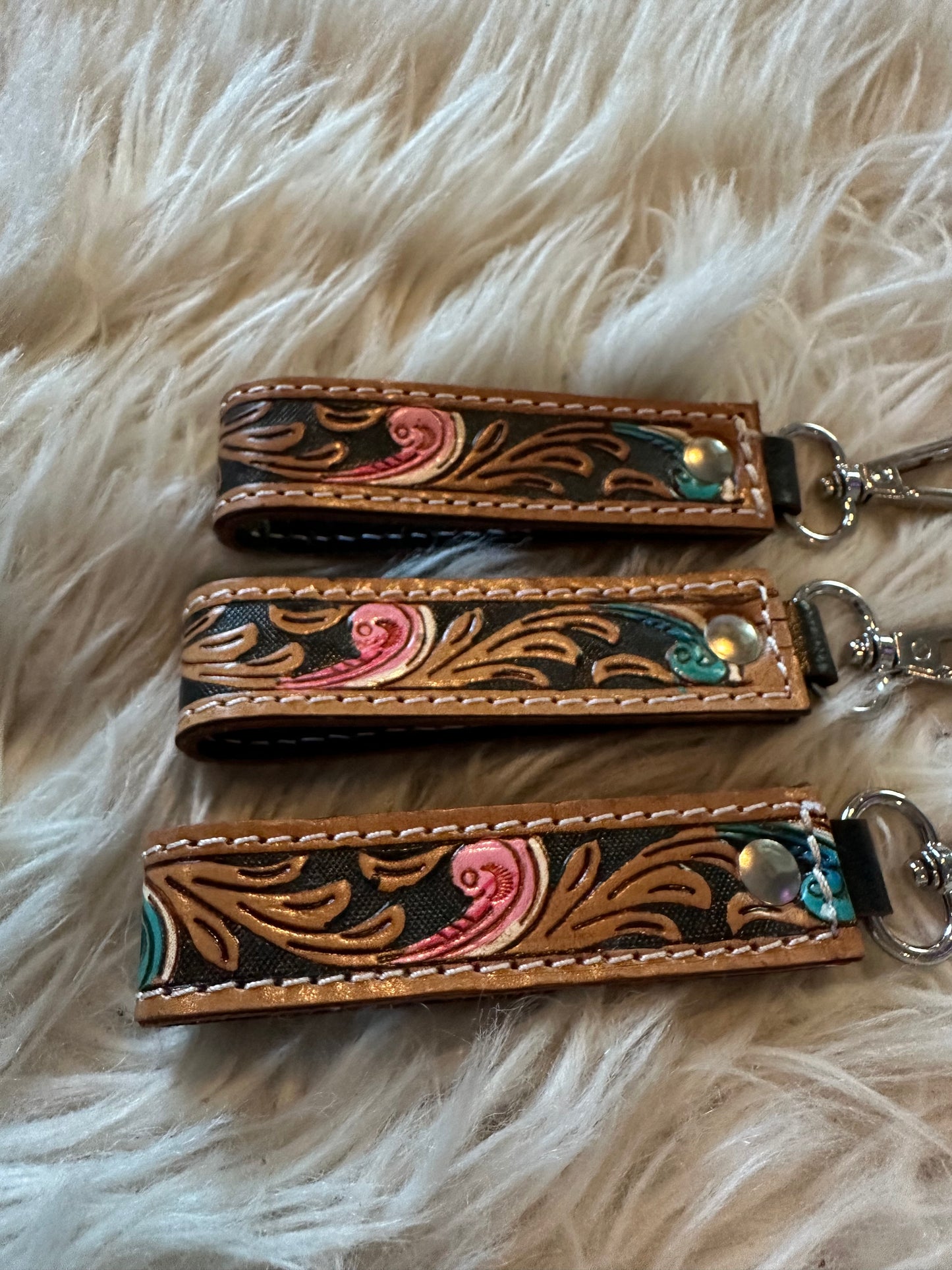 Tooled Leather Keychain - mini