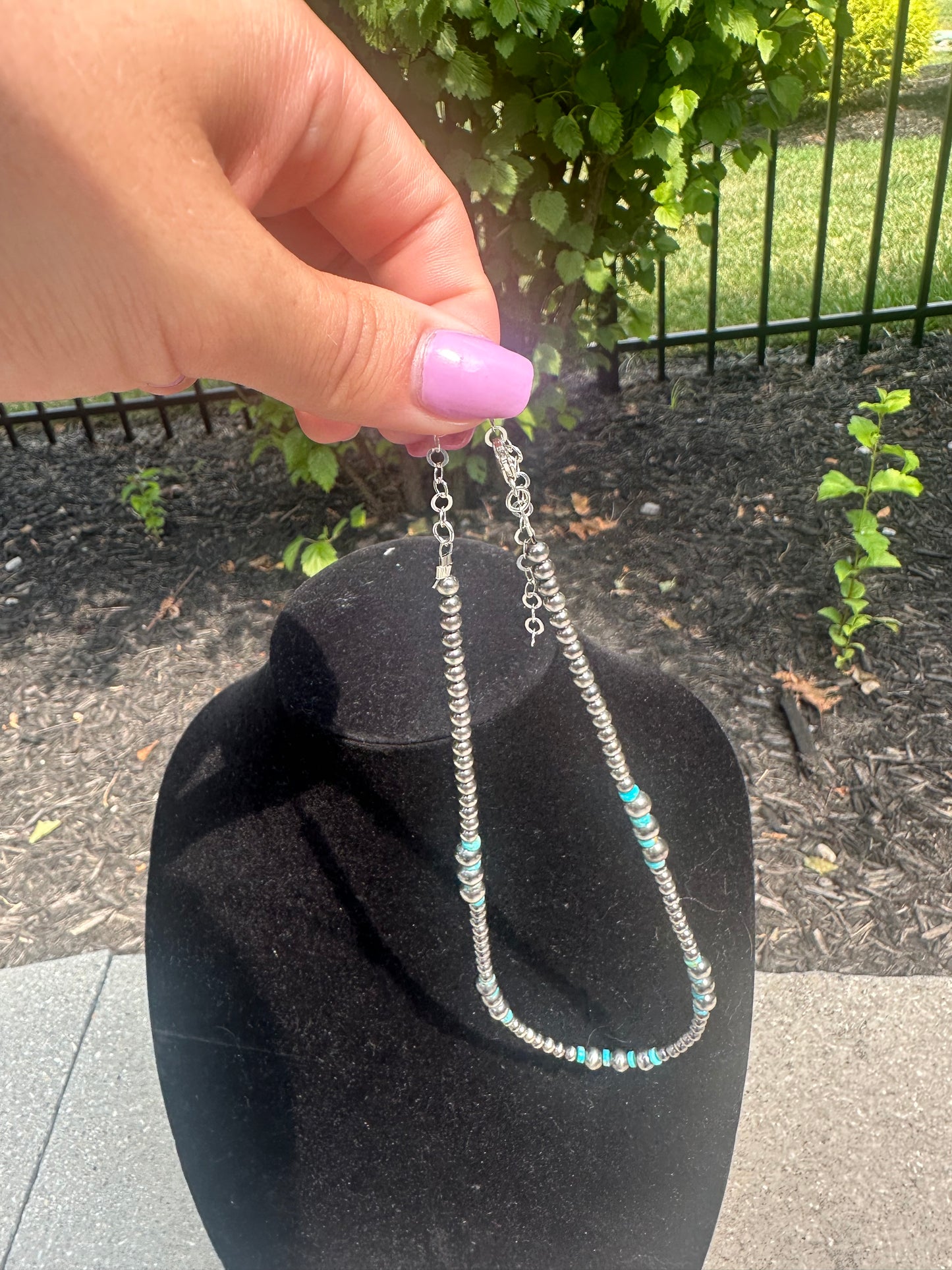 4-6mm graduated navajo style + kingman turquoise necklace