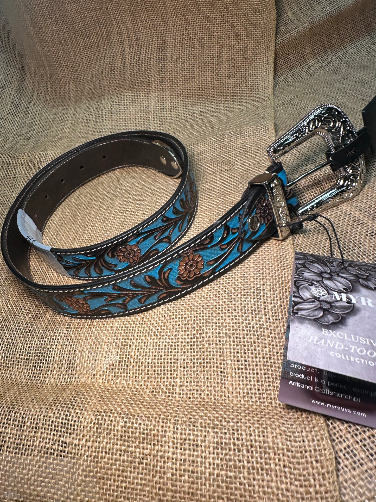 Turquoise Hand-Tooled Leather Belt