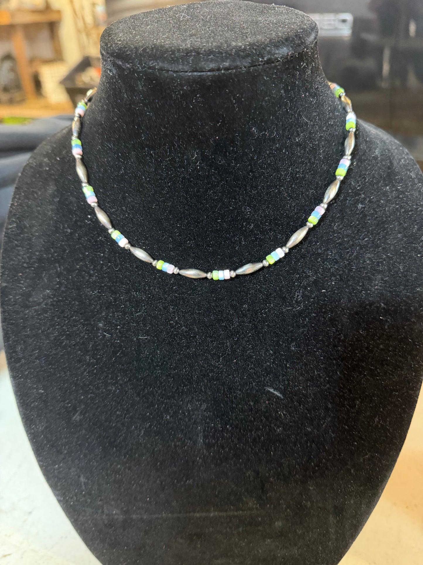 Multi color mother of pearl x torpedo pearl necklace