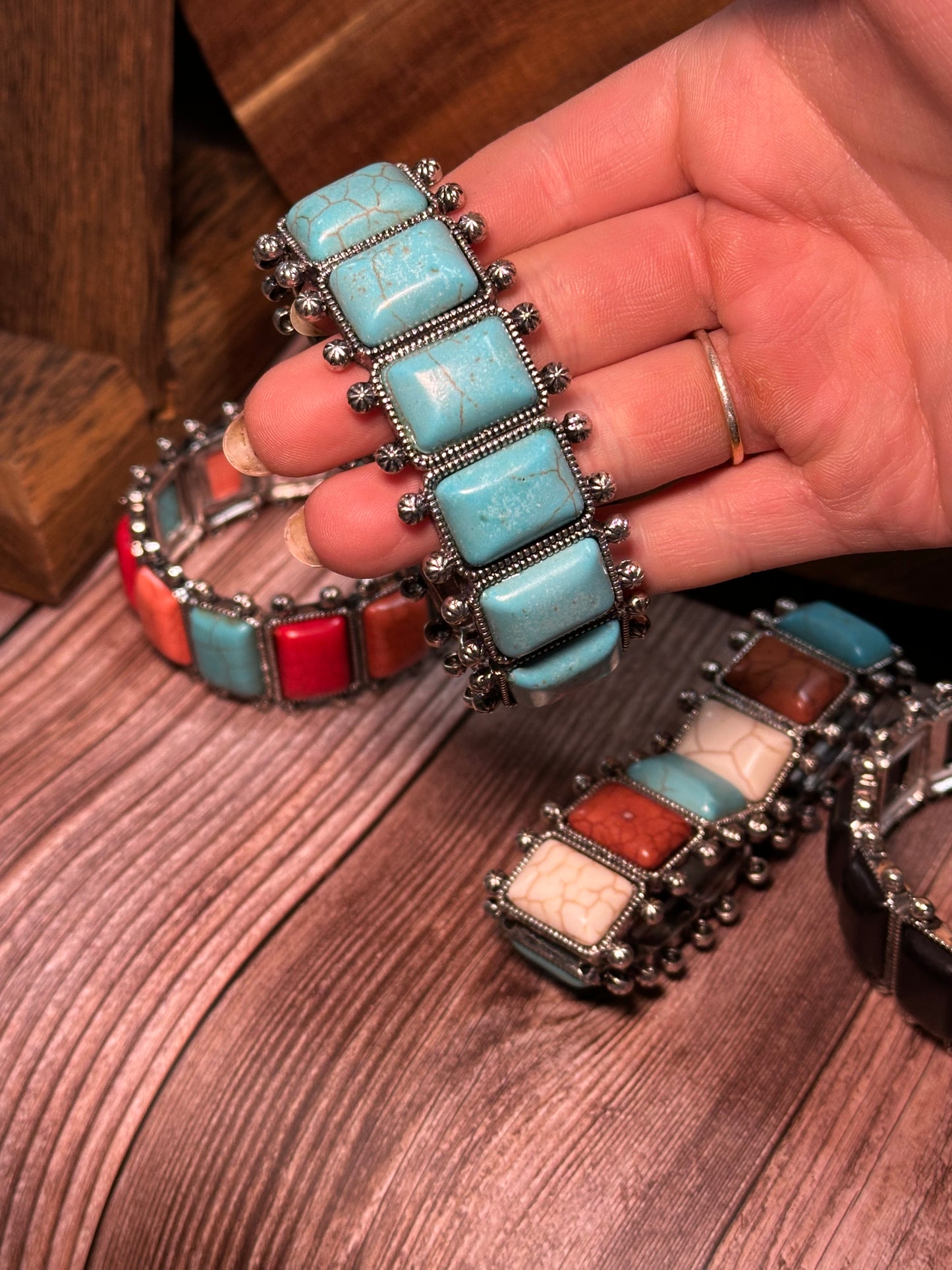 Western Rectangle Stone Double Stretch Bracelet