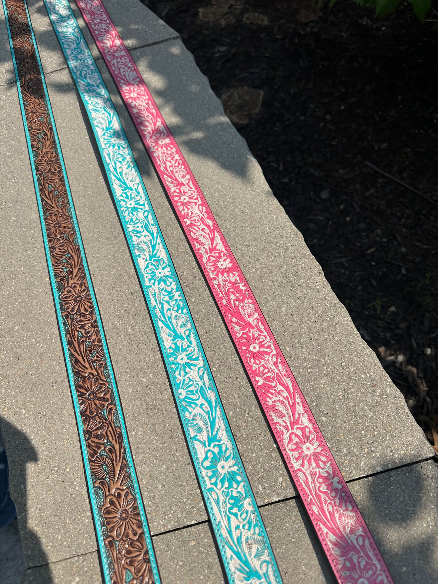 Hand Tooled Genuine Leather Wide Rounded Buckles Belt *3colors