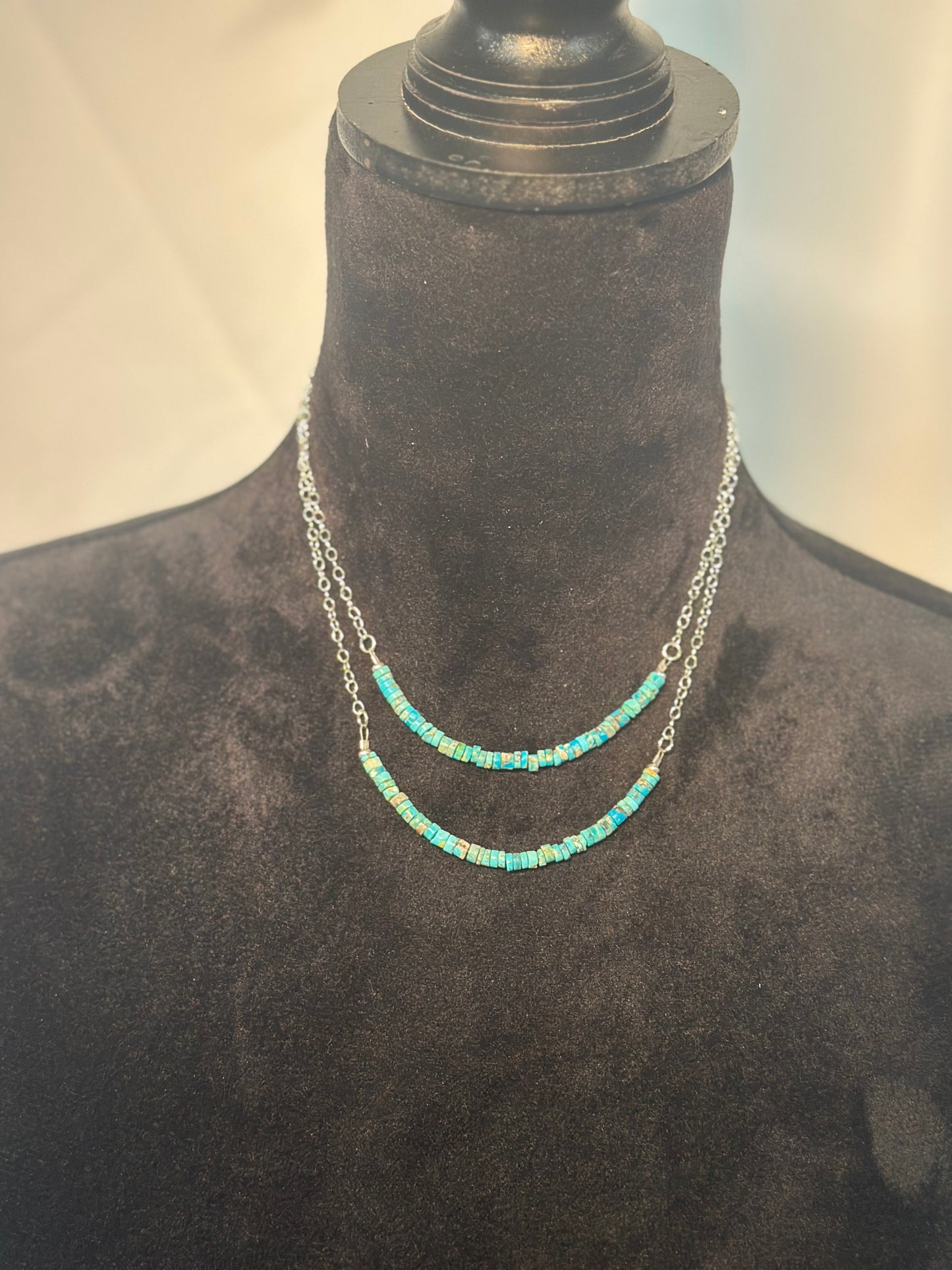 Kingman Heishi Turuoise Sterling Silver Chain Necklace