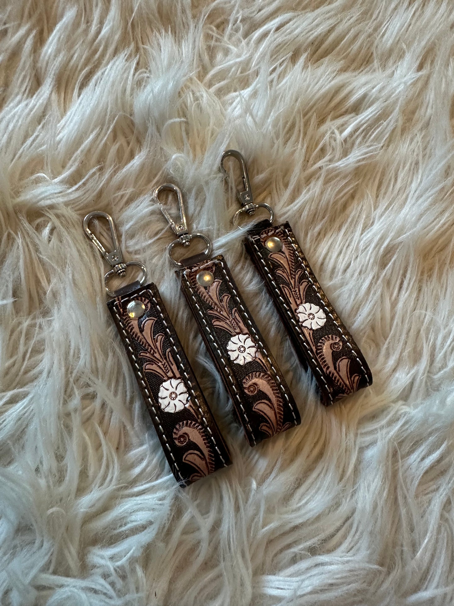 Tooled Leather Keychain - mini