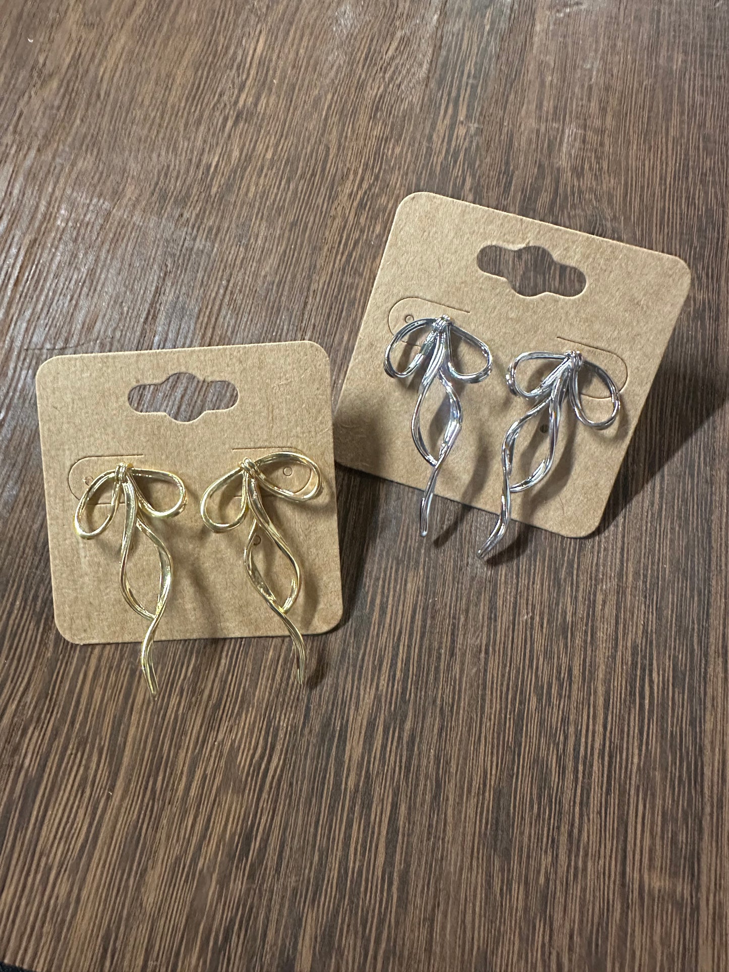 Gold Filled Curved Tied Ribbon Bow Stud Earrings