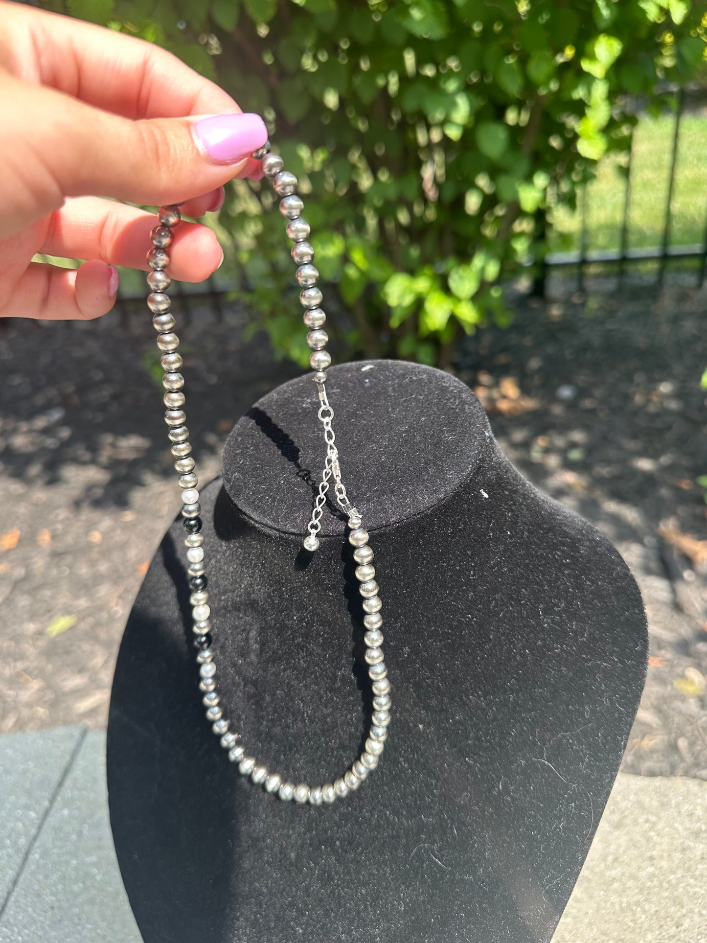 6mm navajo style pearl necklace + black onyx/freshwater pearls