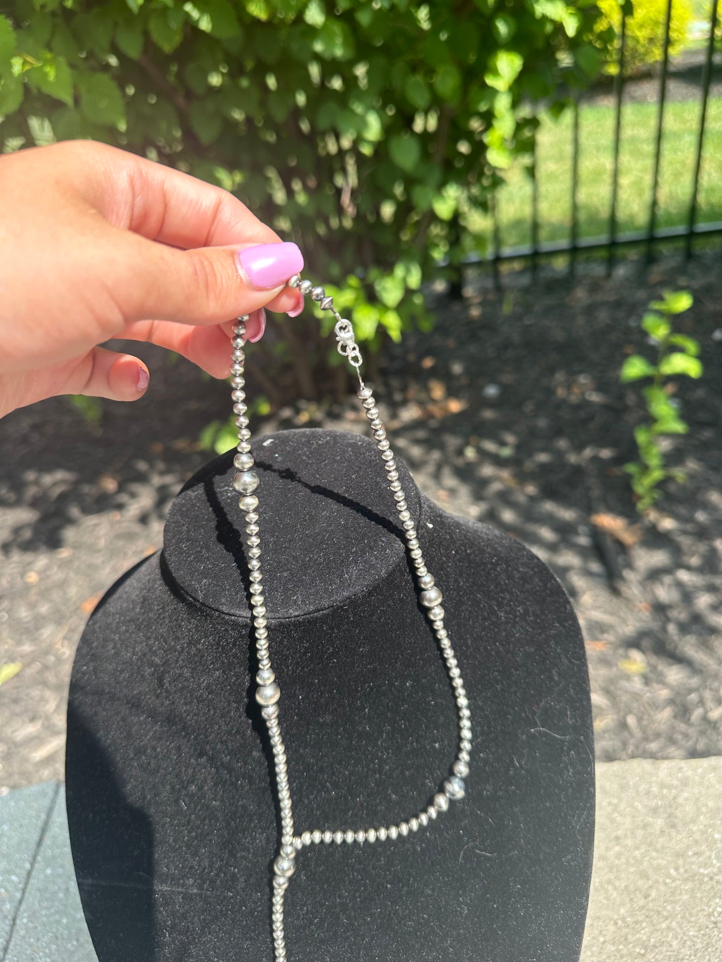 4-8mm graduated navajo style pearl lariat necklace