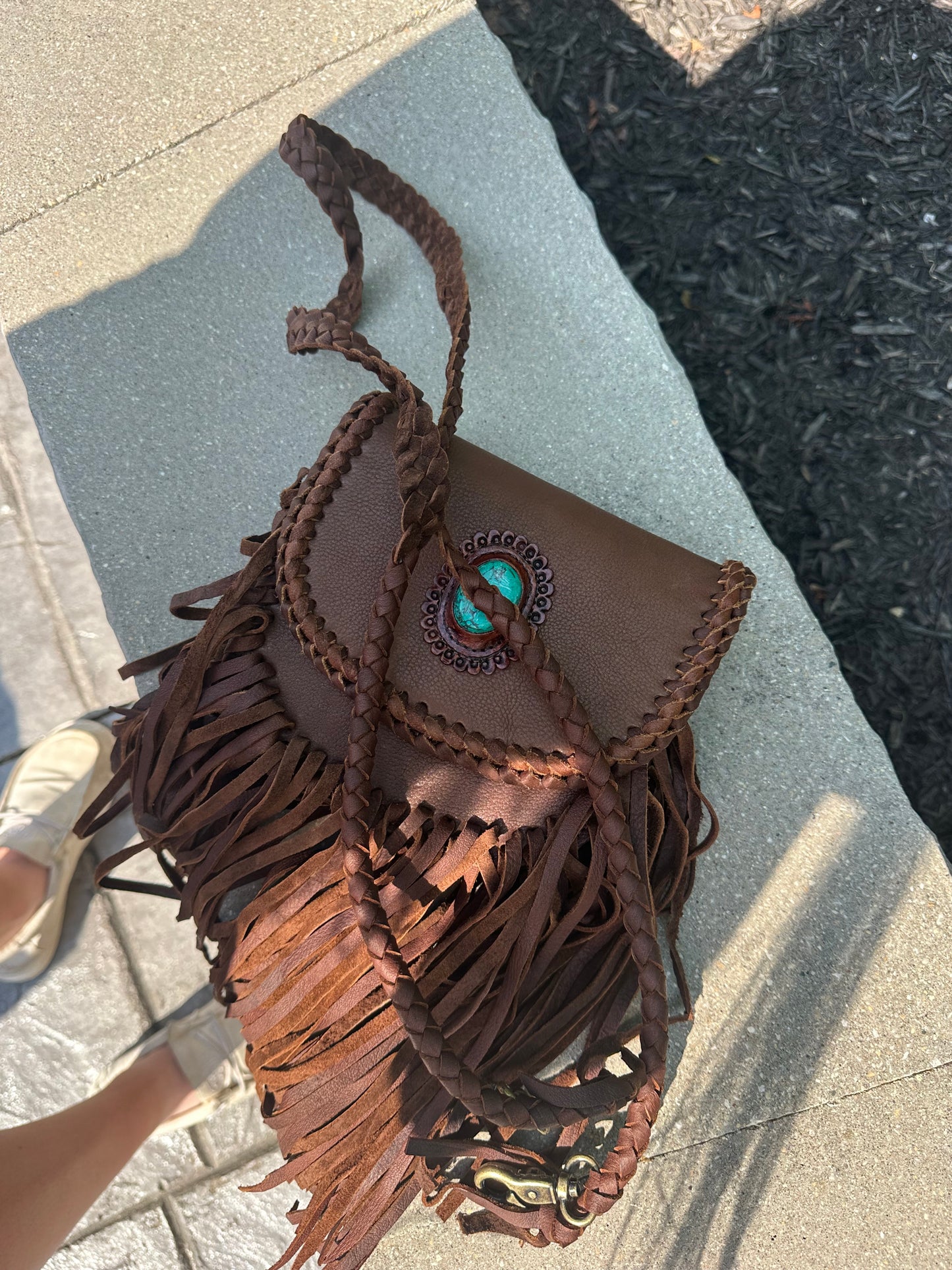 turquoise detail small leather purse