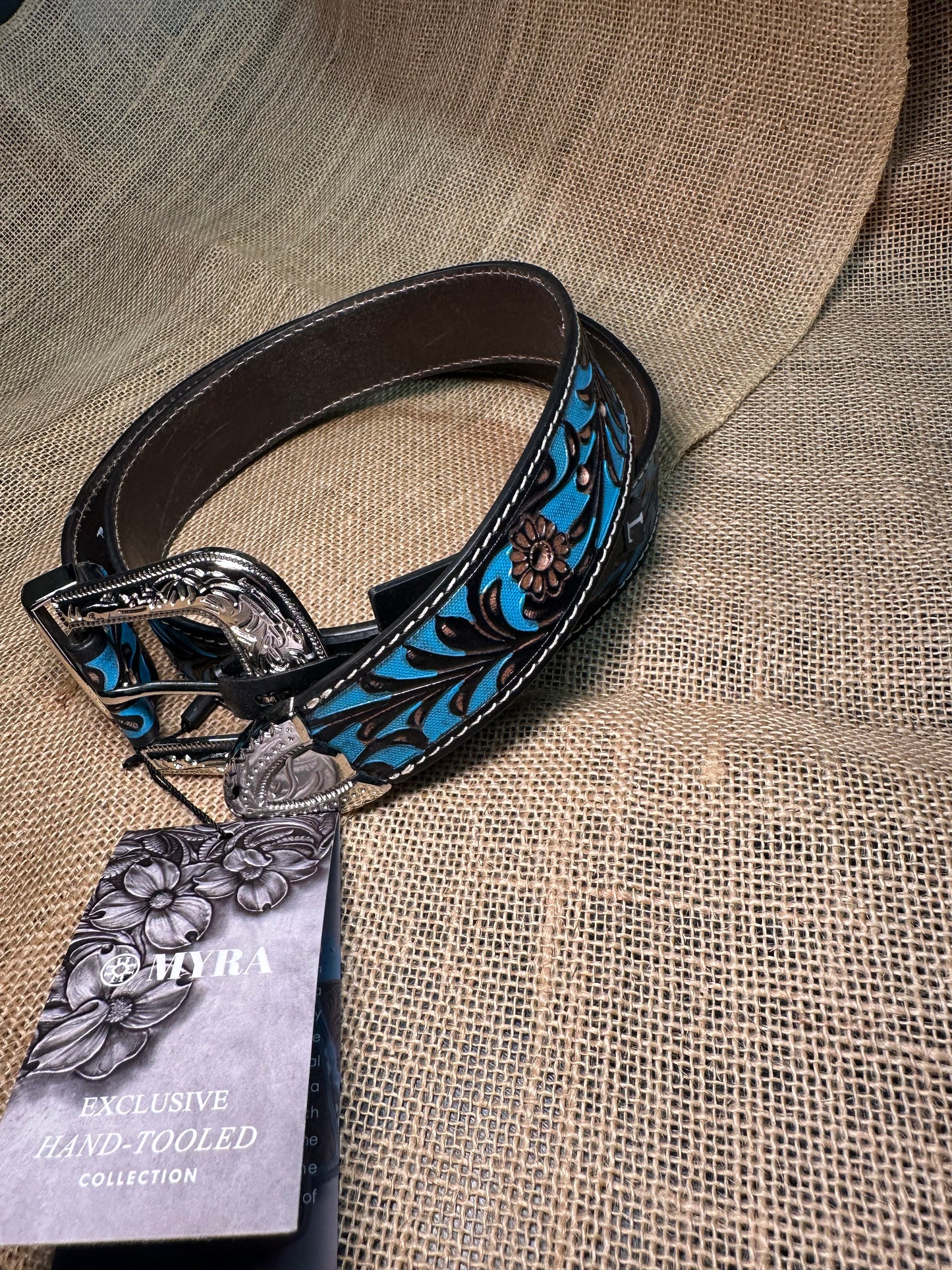 Turquoise Hand-Tooled Leather Belt