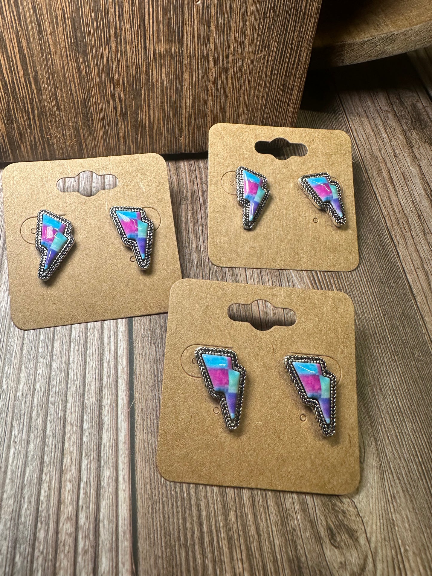 Western Checker Thunder Stud Earrings