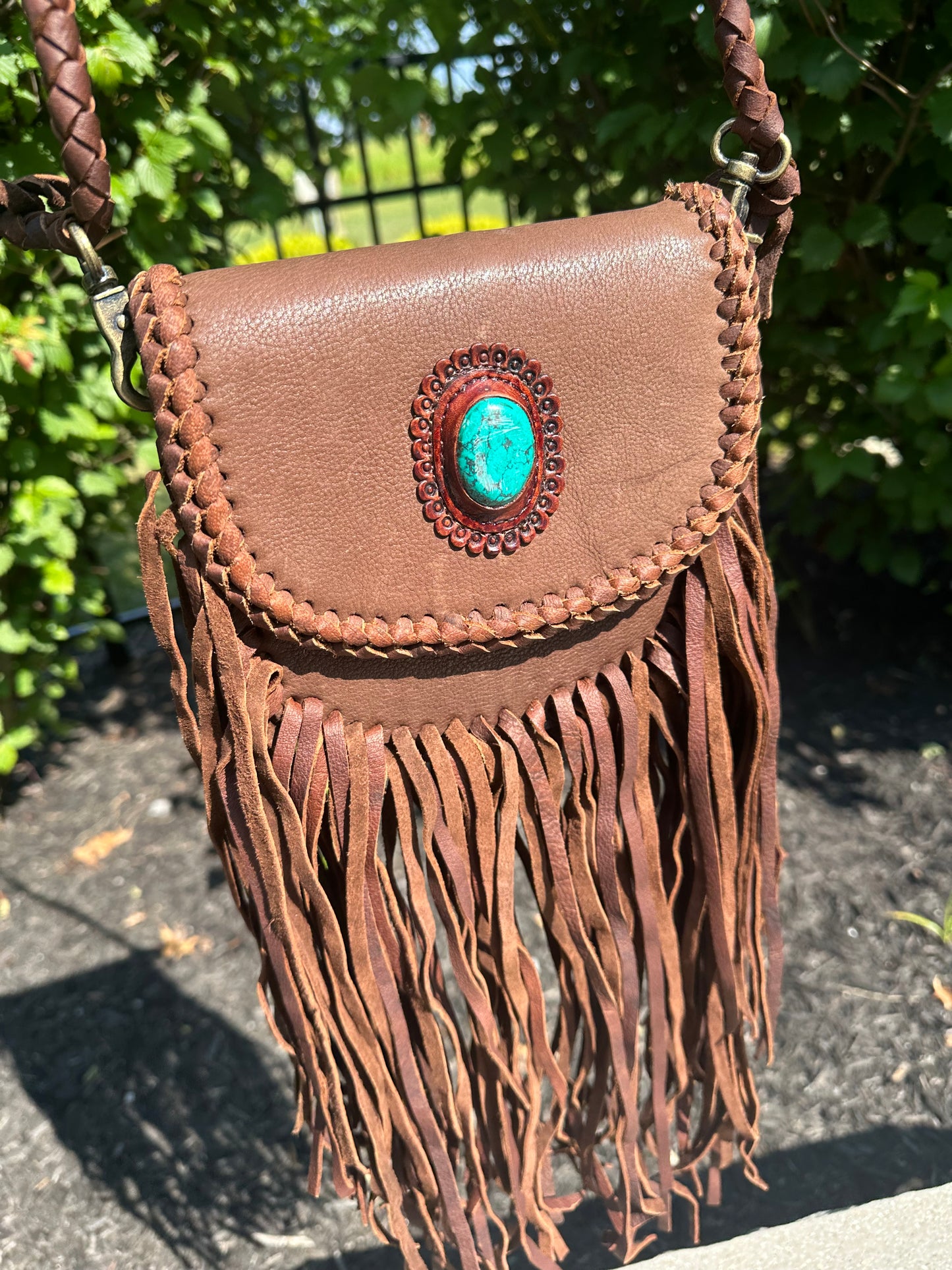 turquoise detail small leather purse
