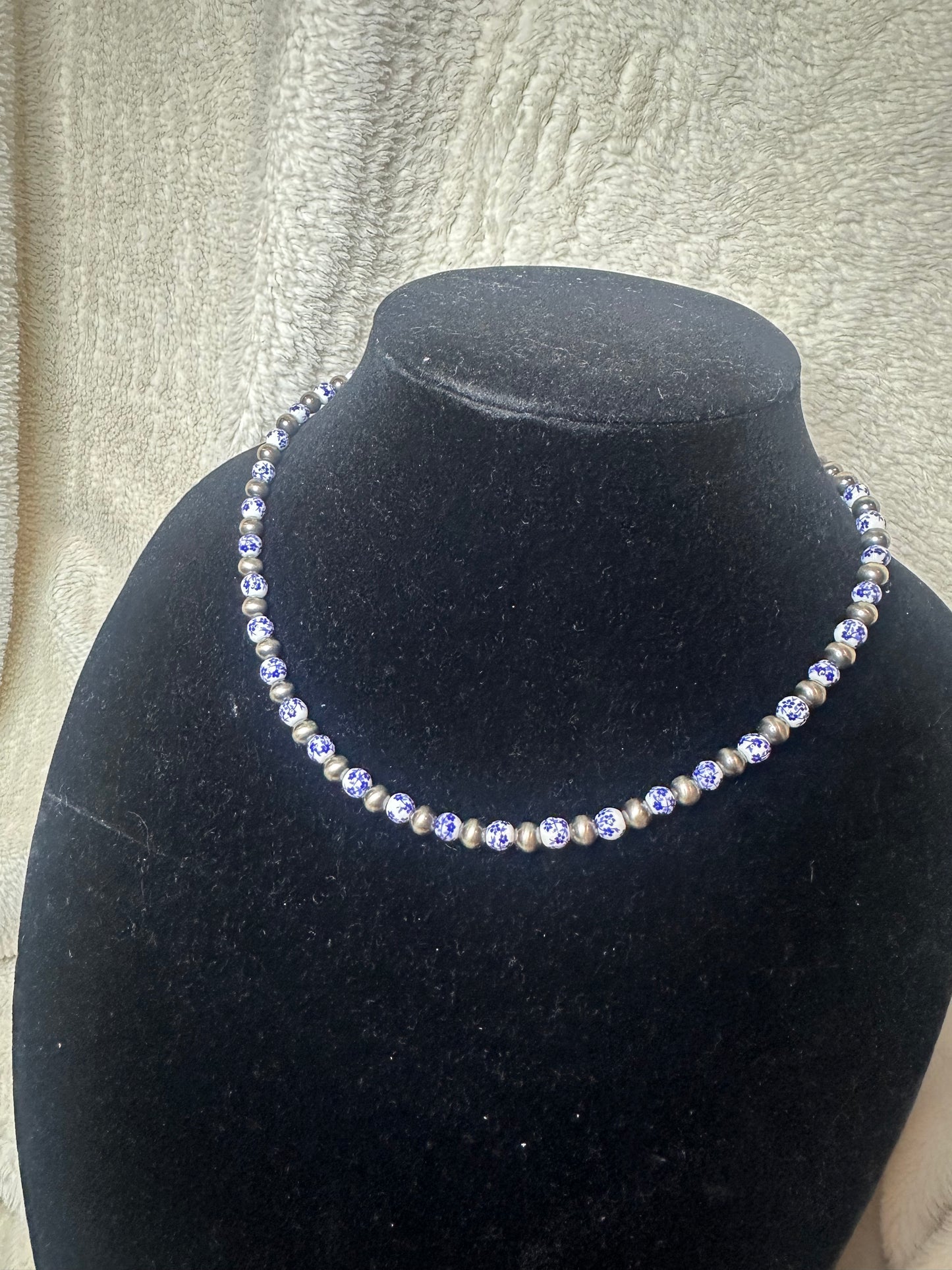 6mm sterling pearl + ceramic beaded necklace