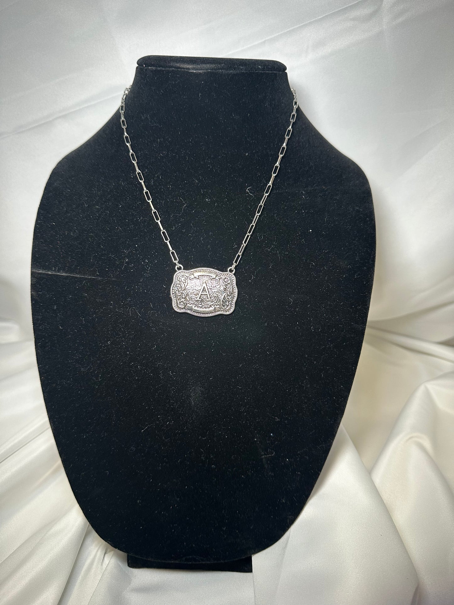 Western Belt Buckle Initial Necklace