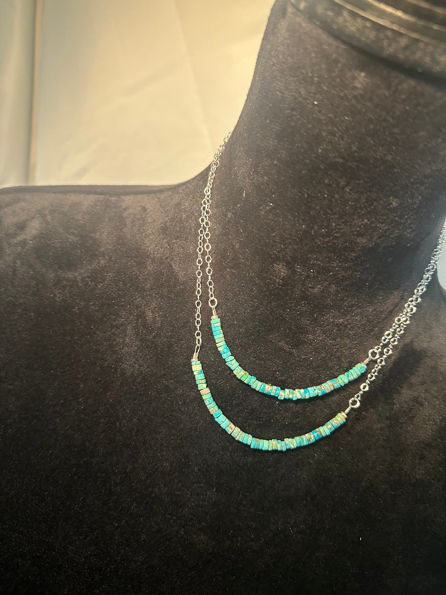 Kingman Heishi Turuoise Sterling Silver Chain Necklace
