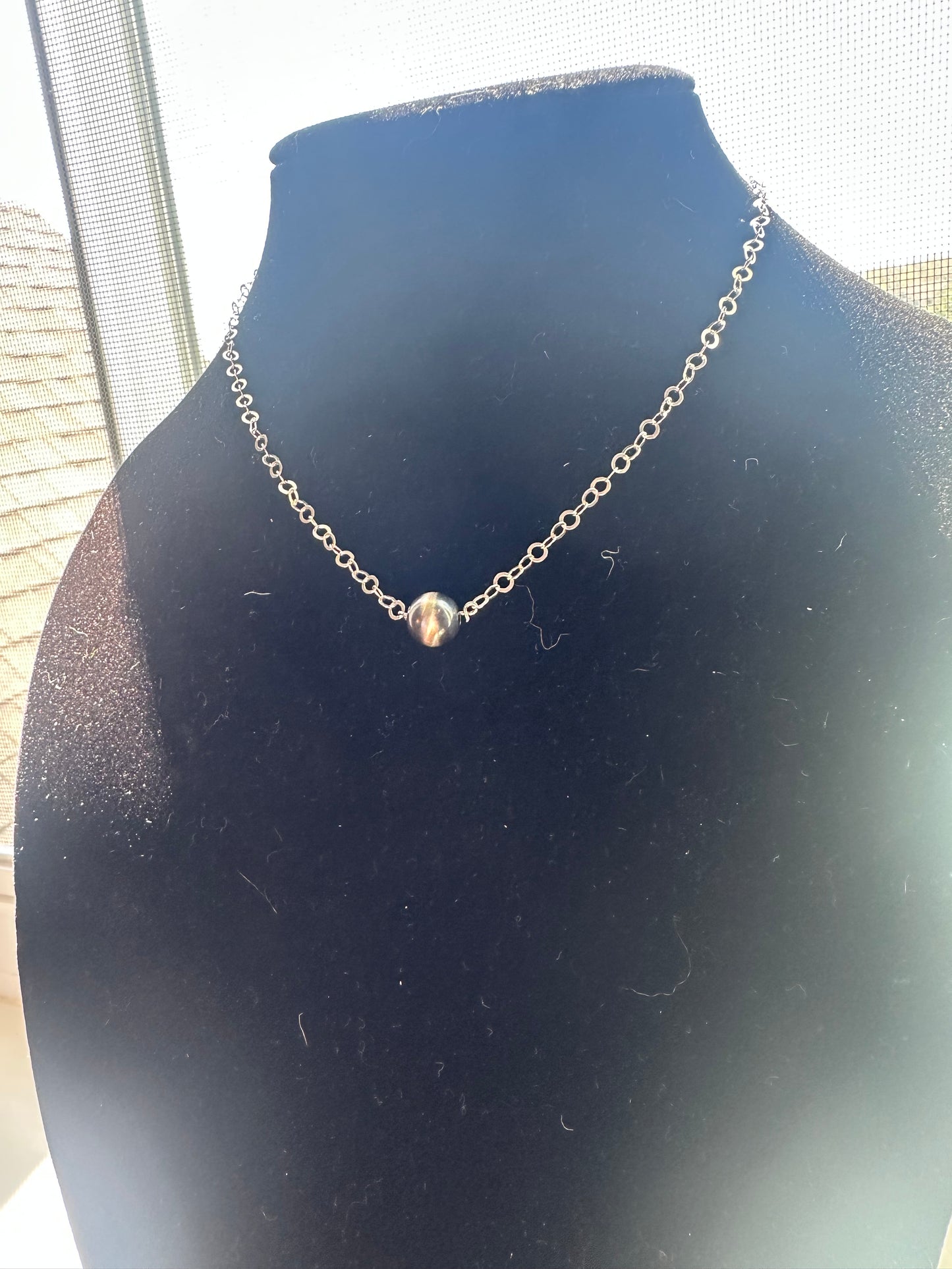 Single Sterling silver beaded chain necklace - navajo inspired pearls