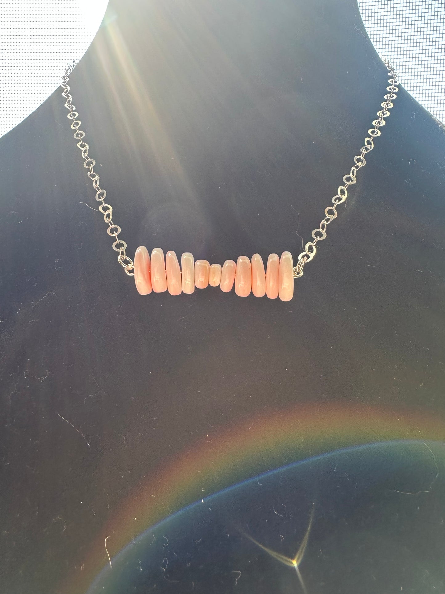 graduated queen pink conch bar - Sterling Silver chain necklace