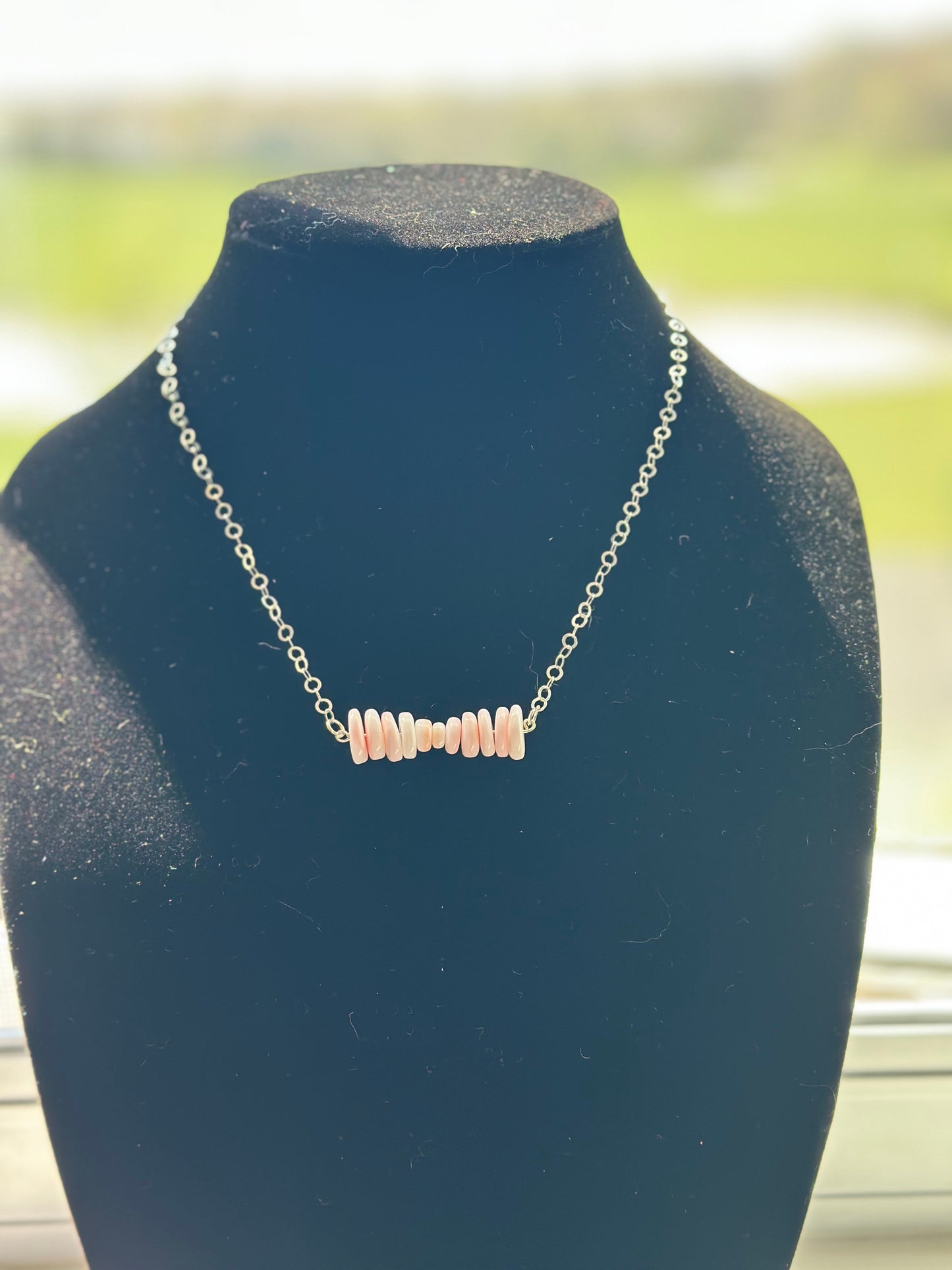 graduated queen pink conch bar - Sterling Silver chain necklace
