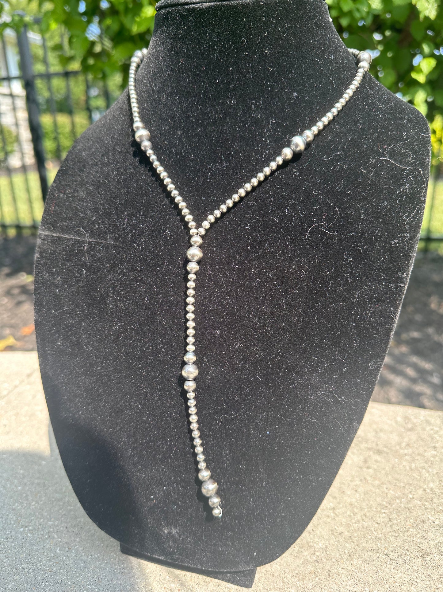 4-8mm graduated navajo style pearl lariat necklace