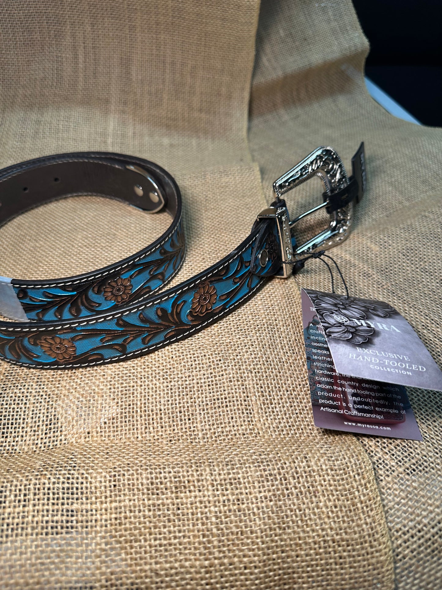 Turquoise Hand-Tooled Leather Belt