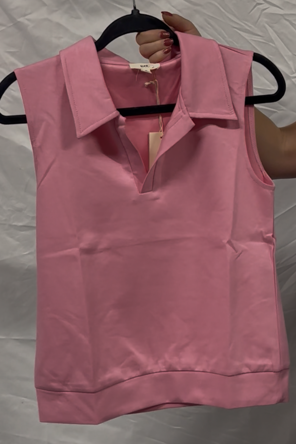 Solid Collared Split Neck Sleeveless Top