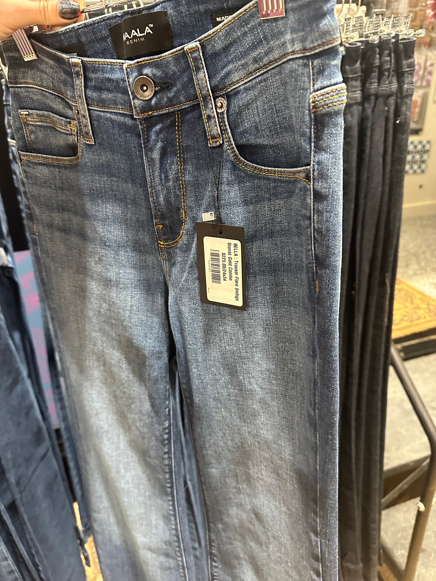 BELLA : TROUSER FLARE (INDIGO STONE) GOLD COMBO