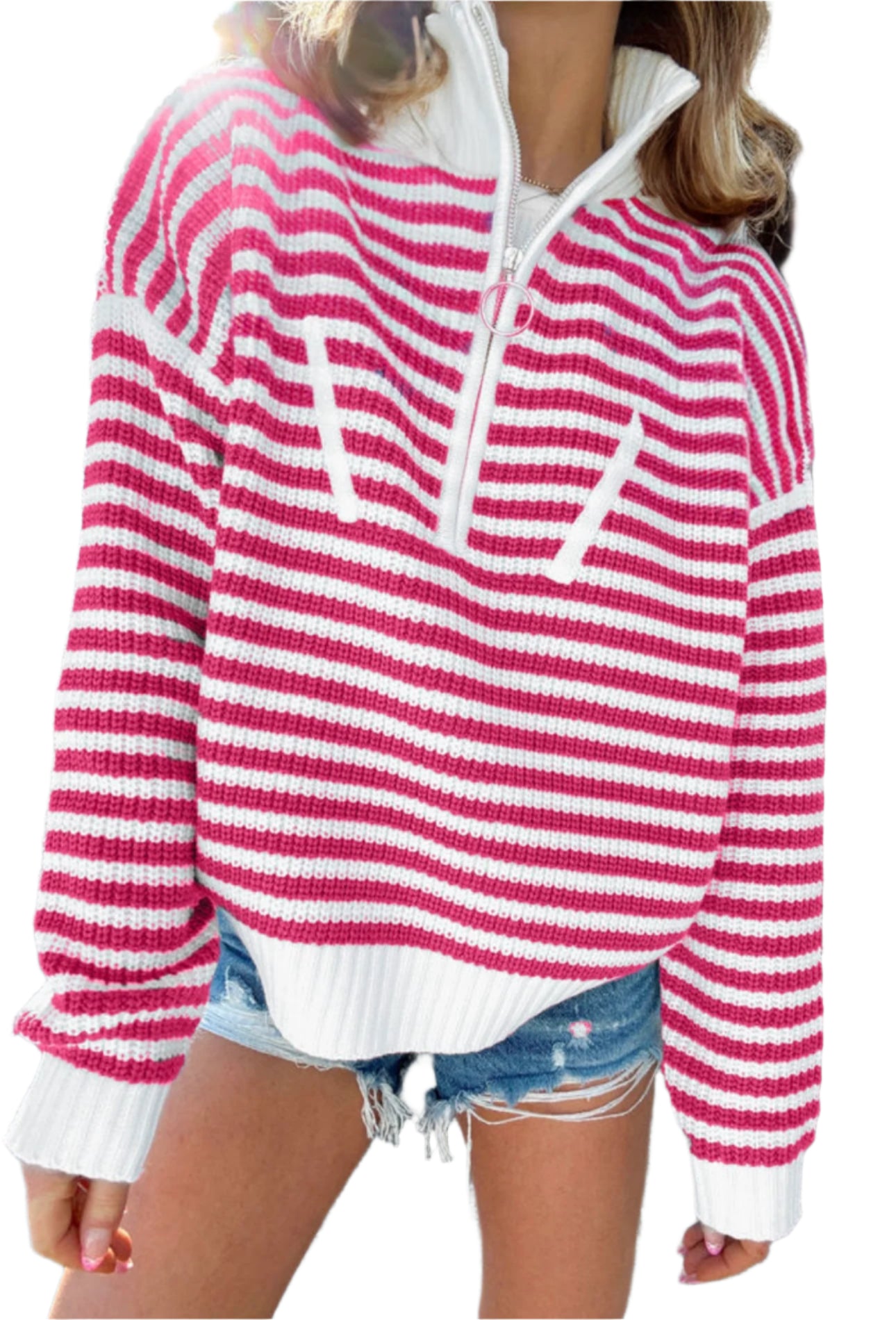 Stripped quarter zip sweater *2COLORS