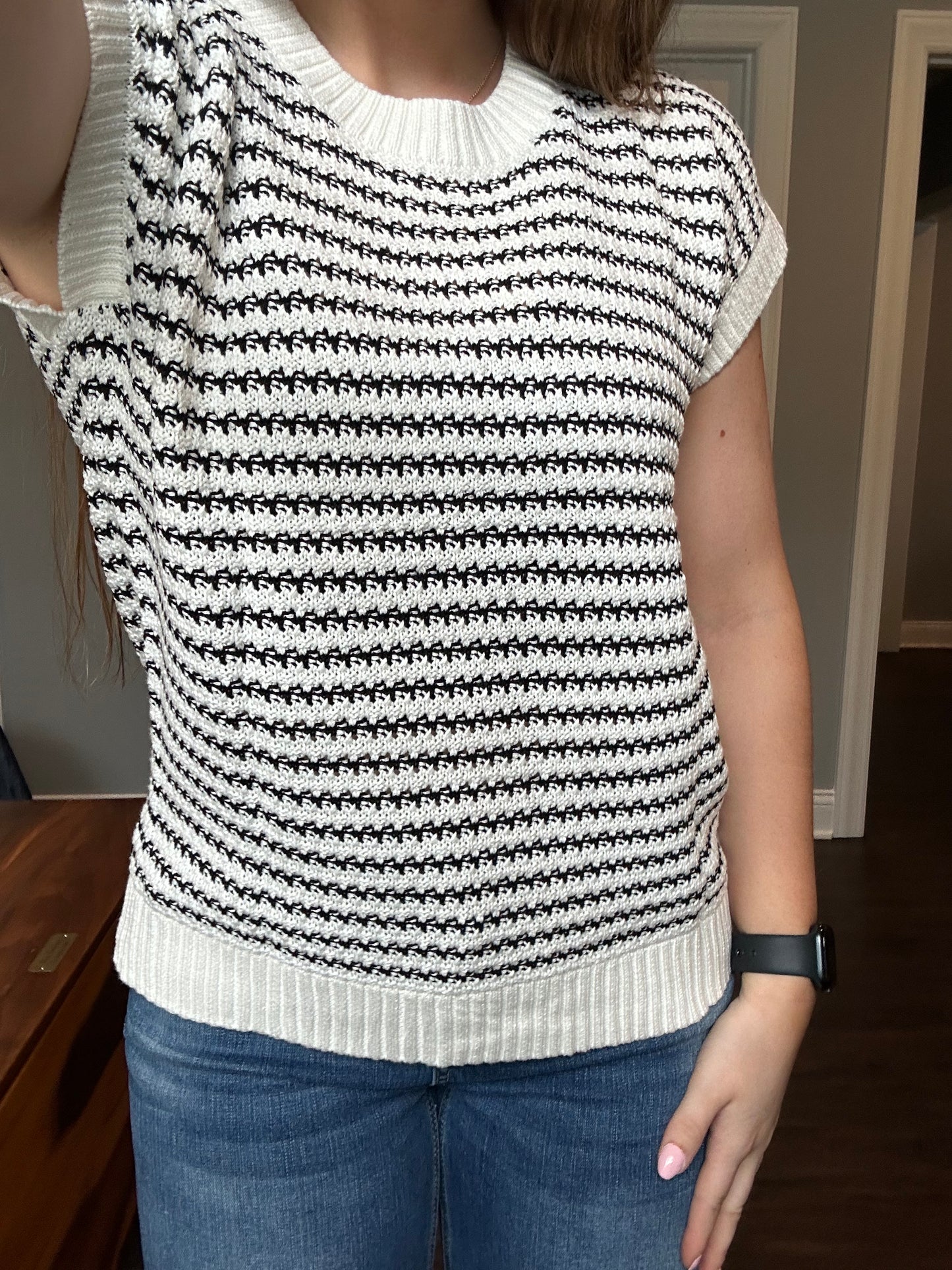 Stripe Contrast Trim Knit Dolman sweater vest *TWO COLORS*
