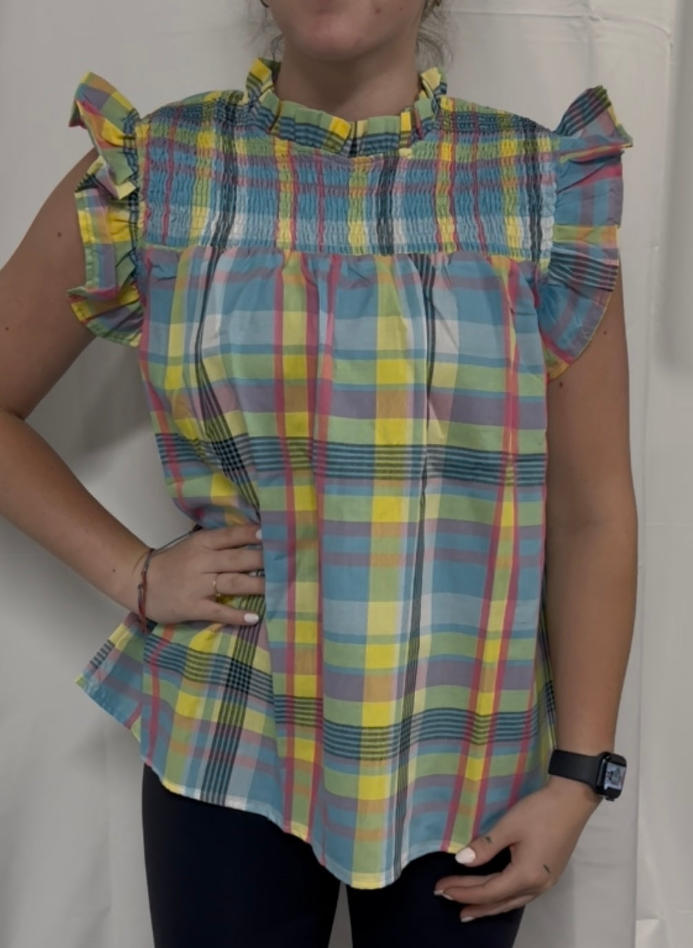 Multi Color Check Plaid Woven Top