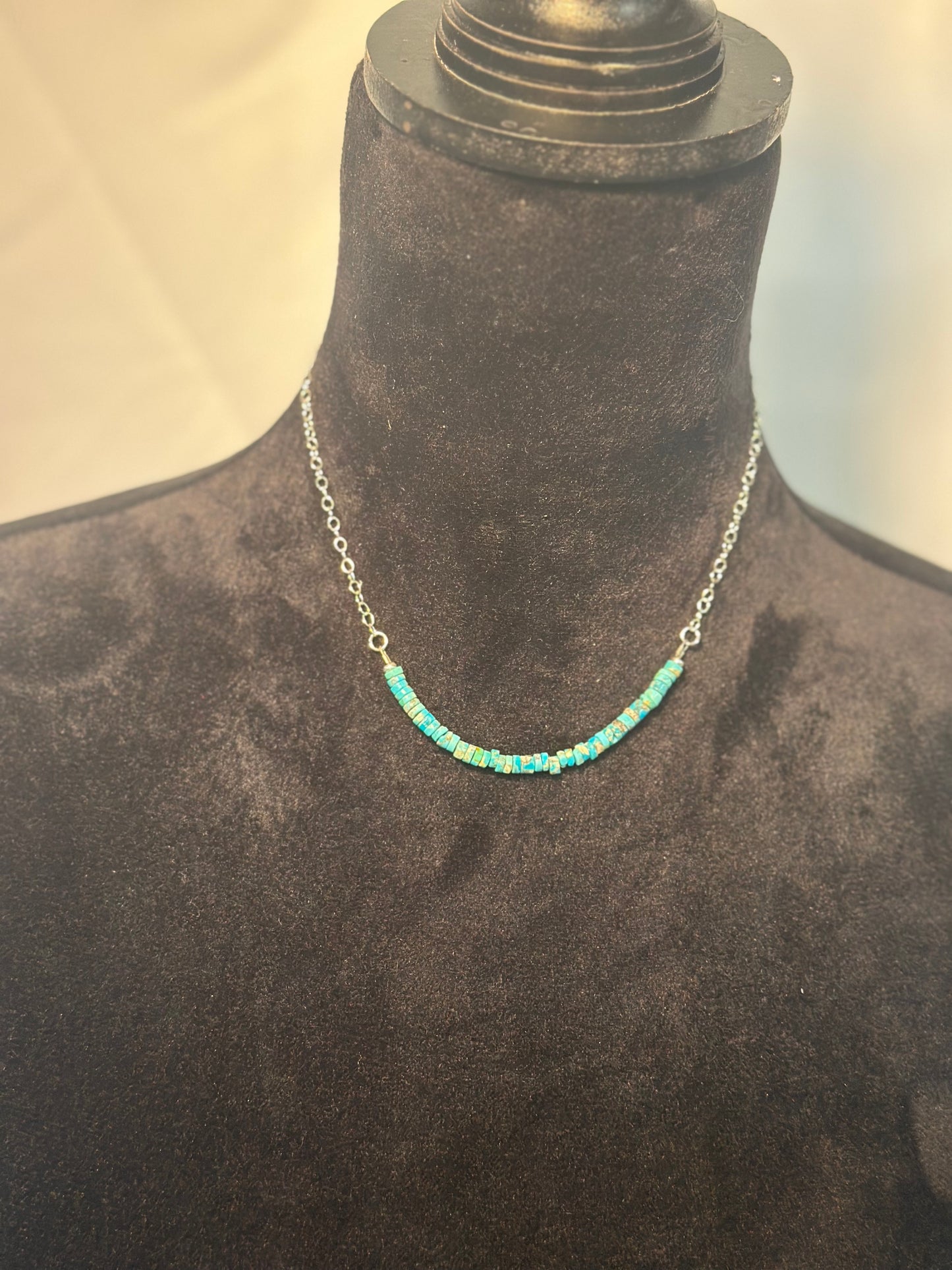 Kingman Heishi Turuoise Sterling Silver Chain Necklace
