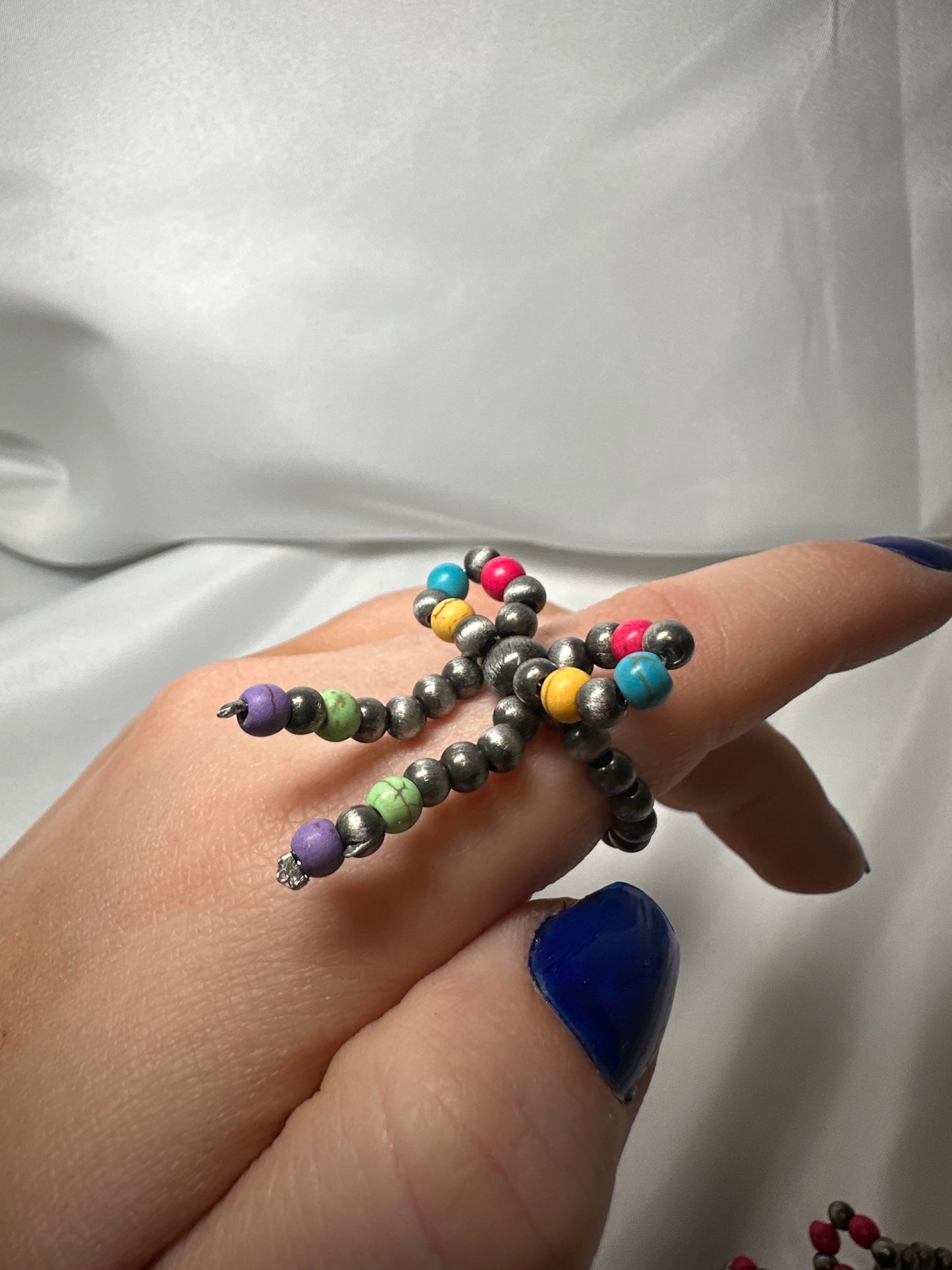Navajo Style Pearl Bow Stretch Ring