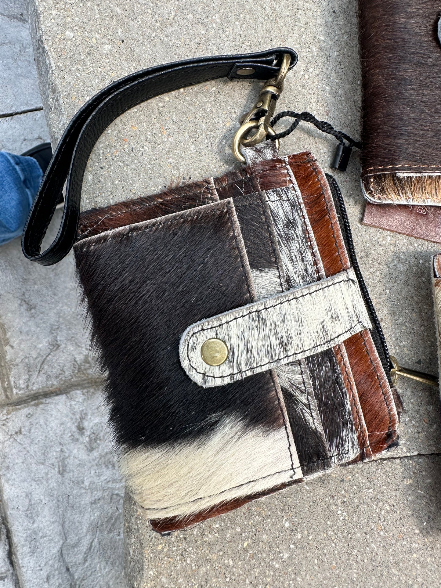 Cowhide Leather Credit Card Holder With Wristlet Zipper Coin Purses *3styles