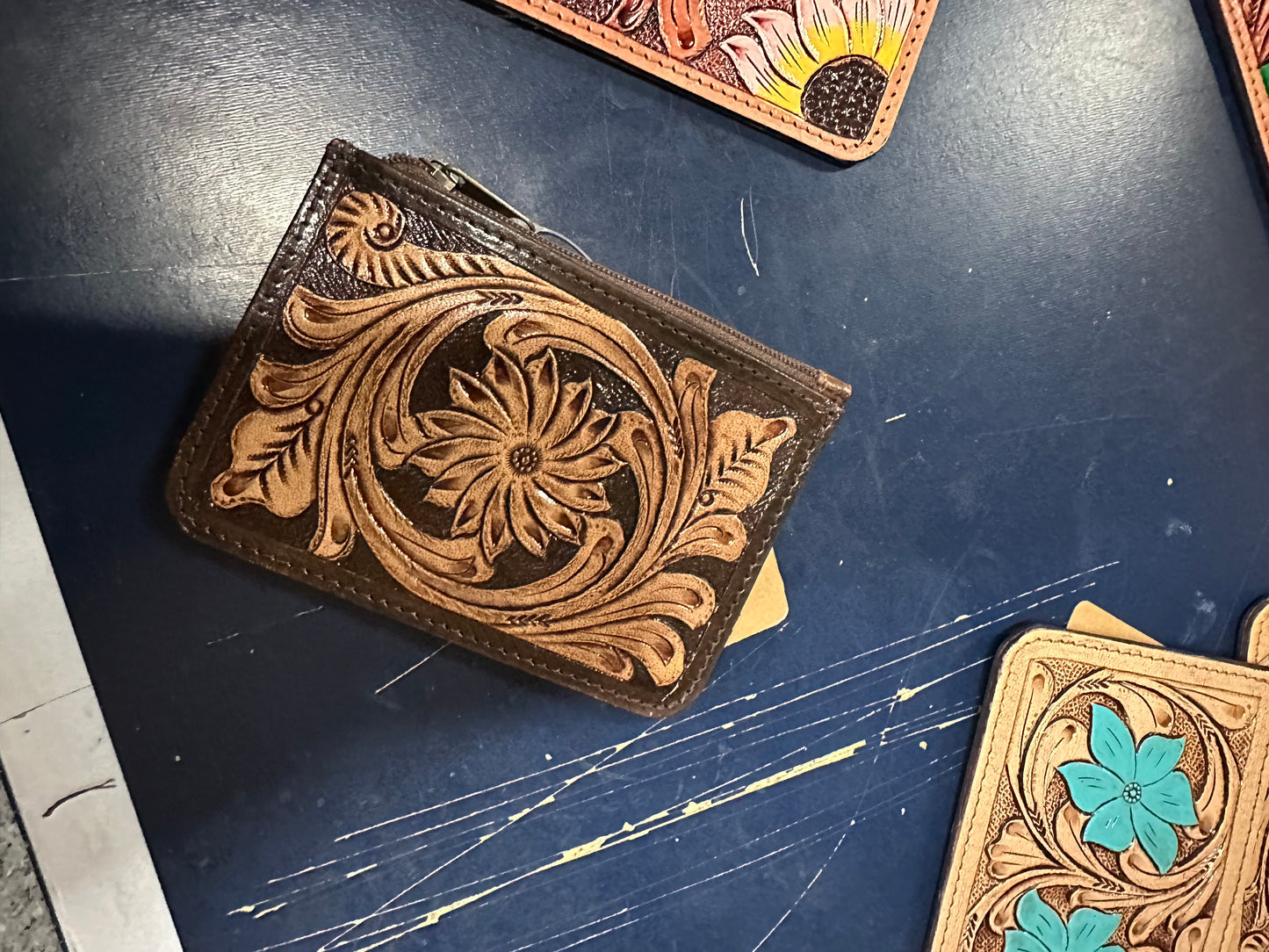 Western Tooled Genuine Leather Coin Pouch
