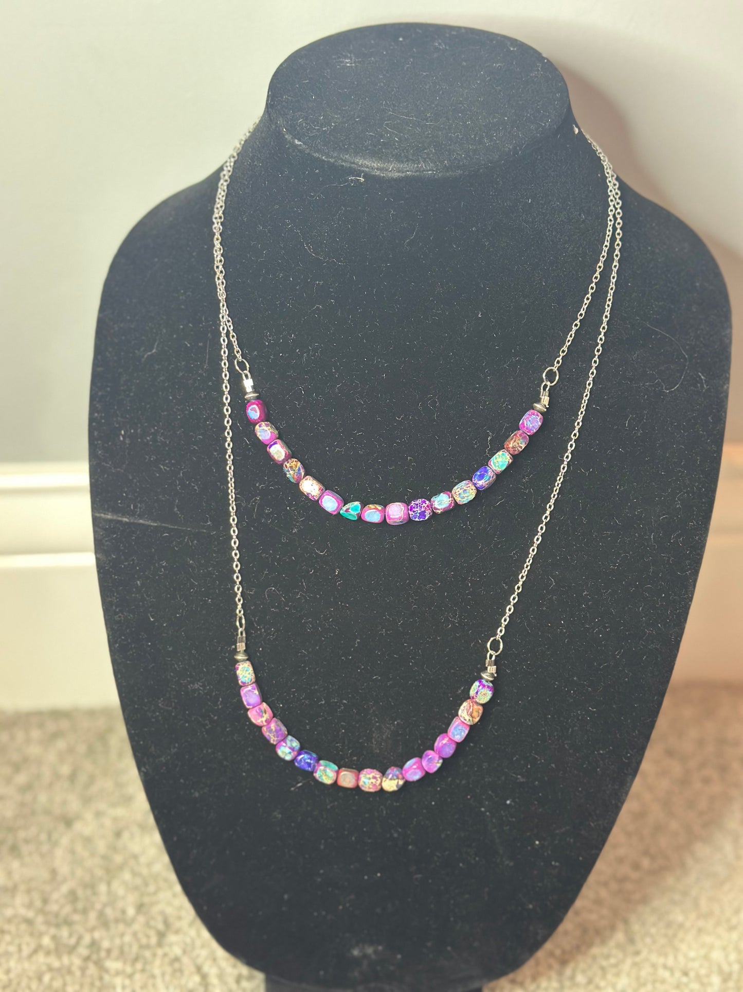 jasper polished purple tube chain necklace