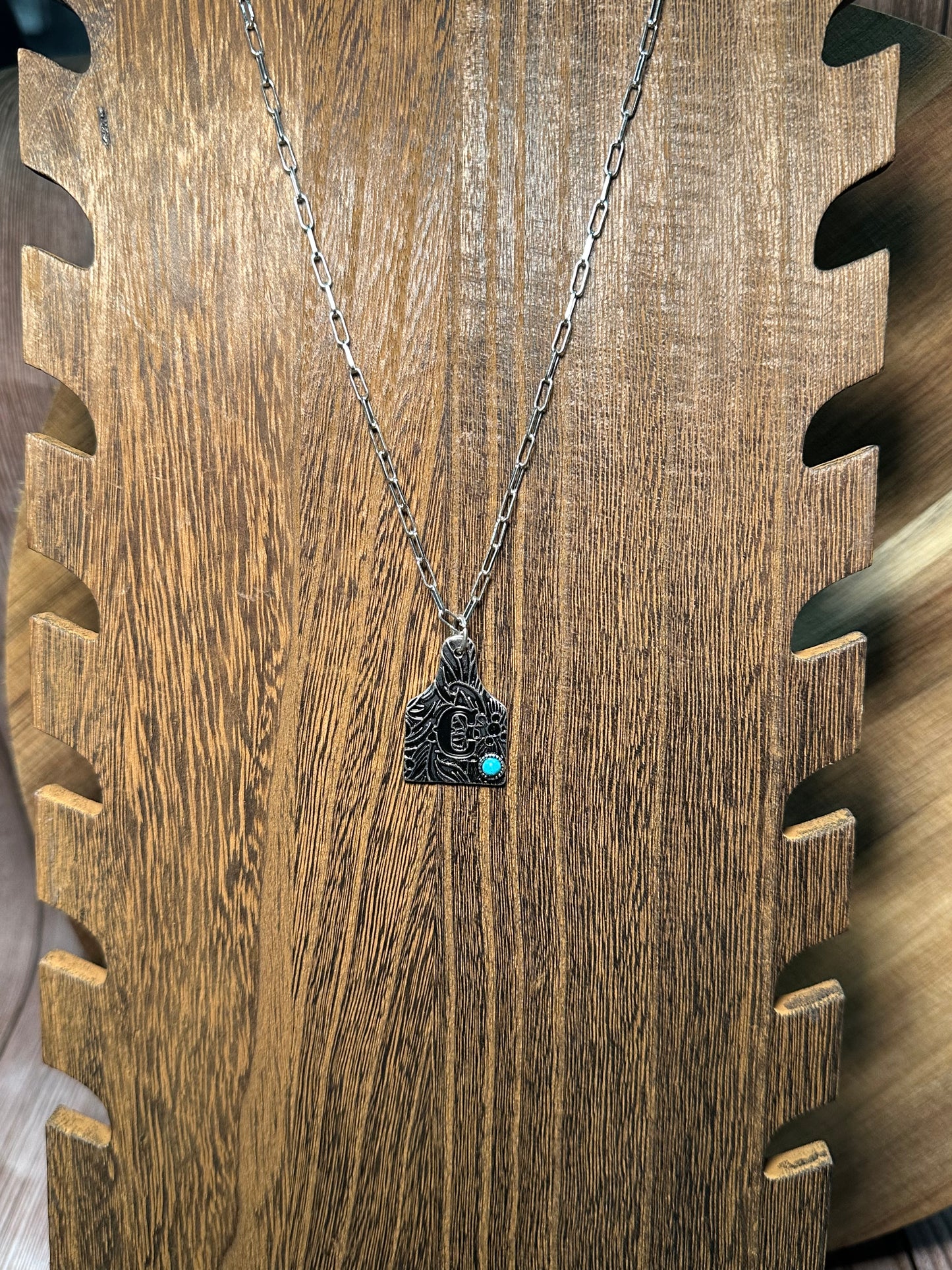 Initial Ear Tag Necklace