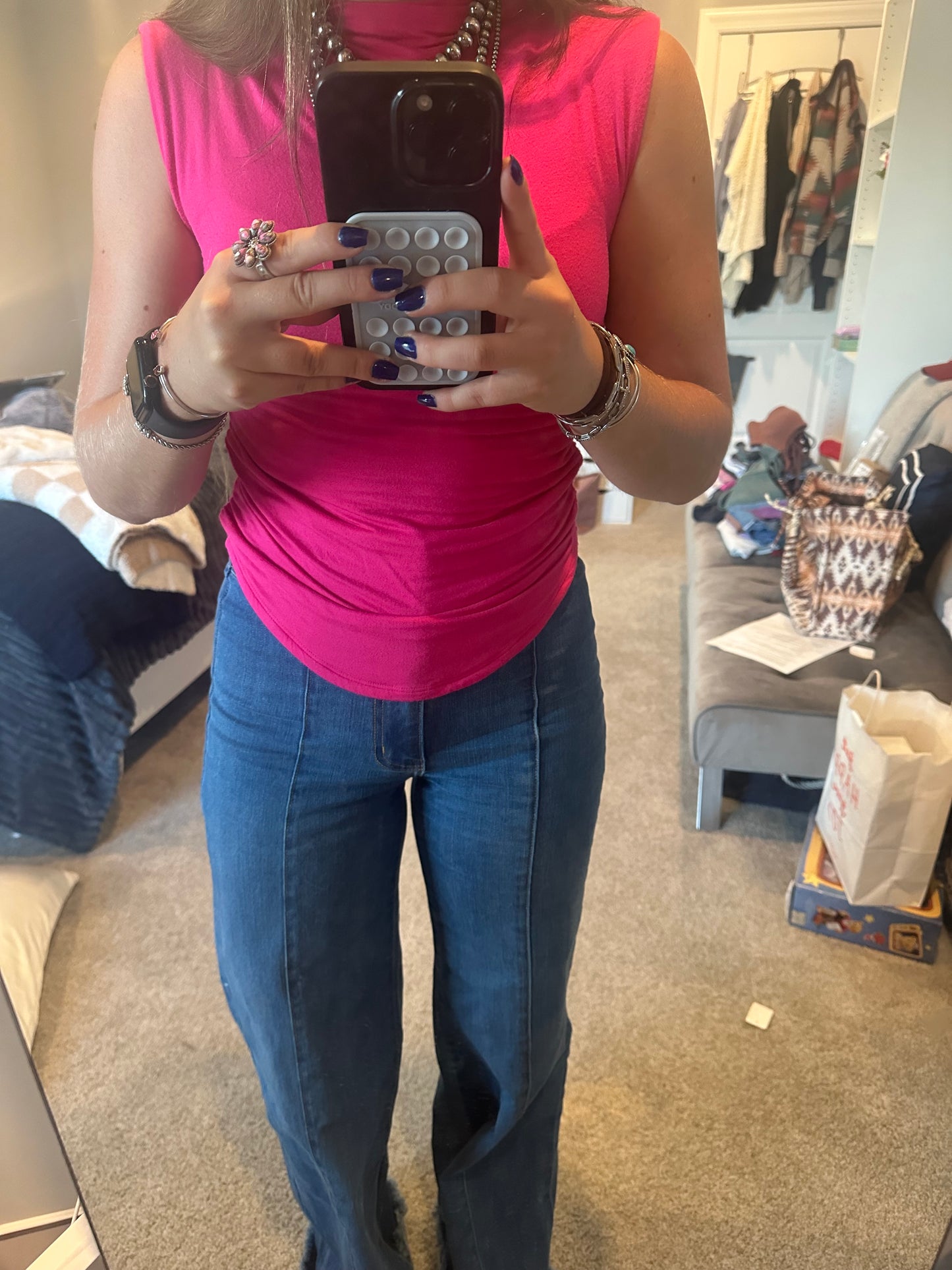 Front seam detailing high Waist Vintage Flare Wide Leg jeans