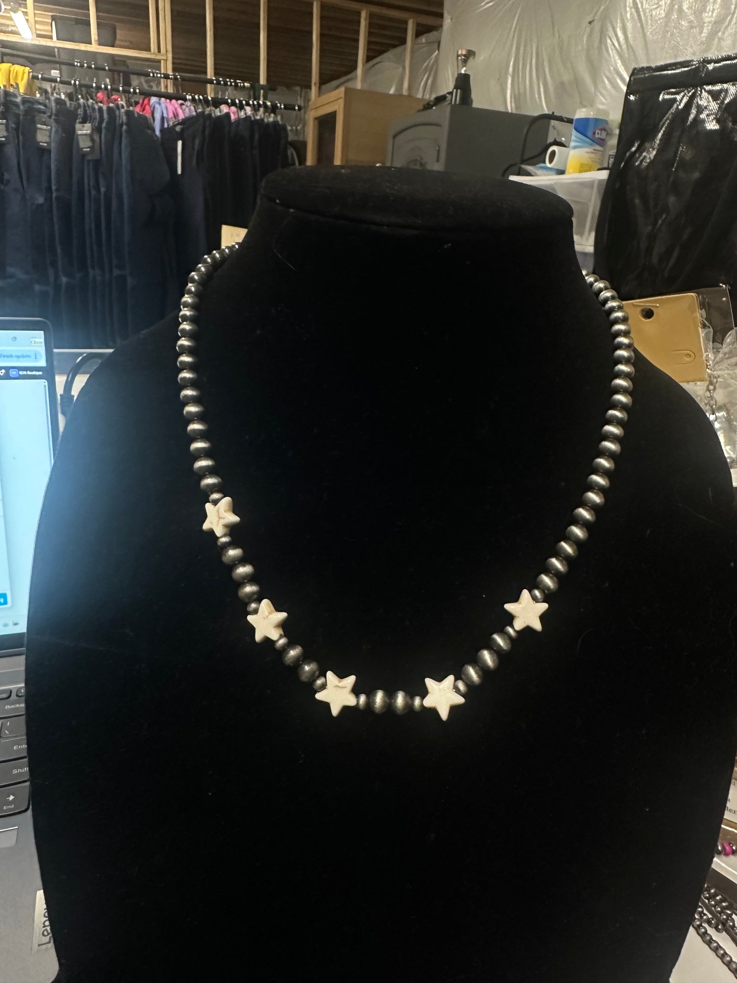 Navajo Style Pearl star necklace