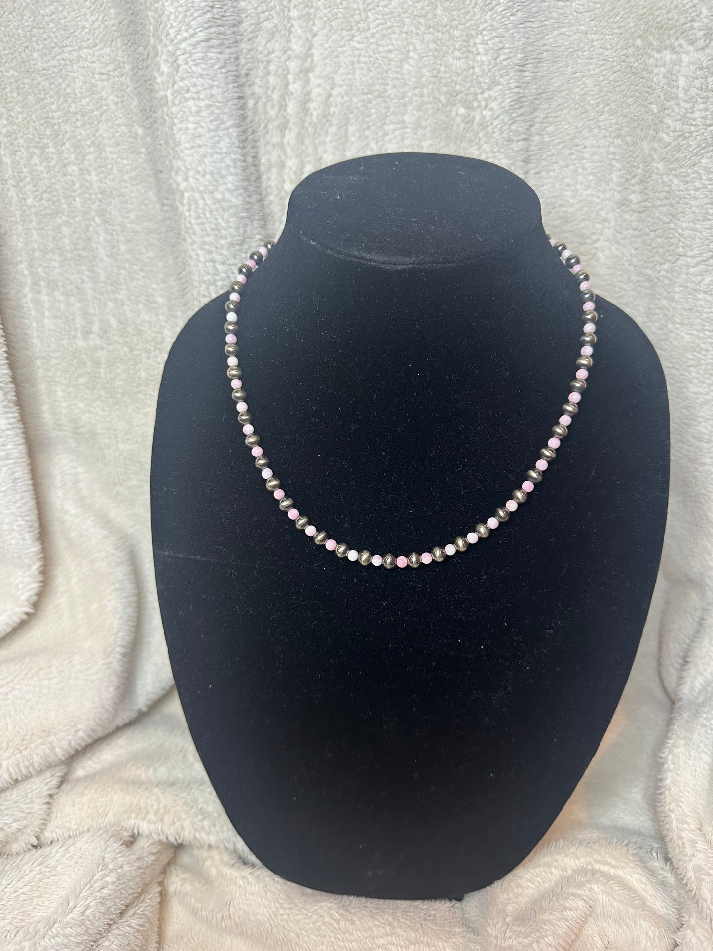 6MM pearl 4mm pink conch necklace - sterling silver pearls