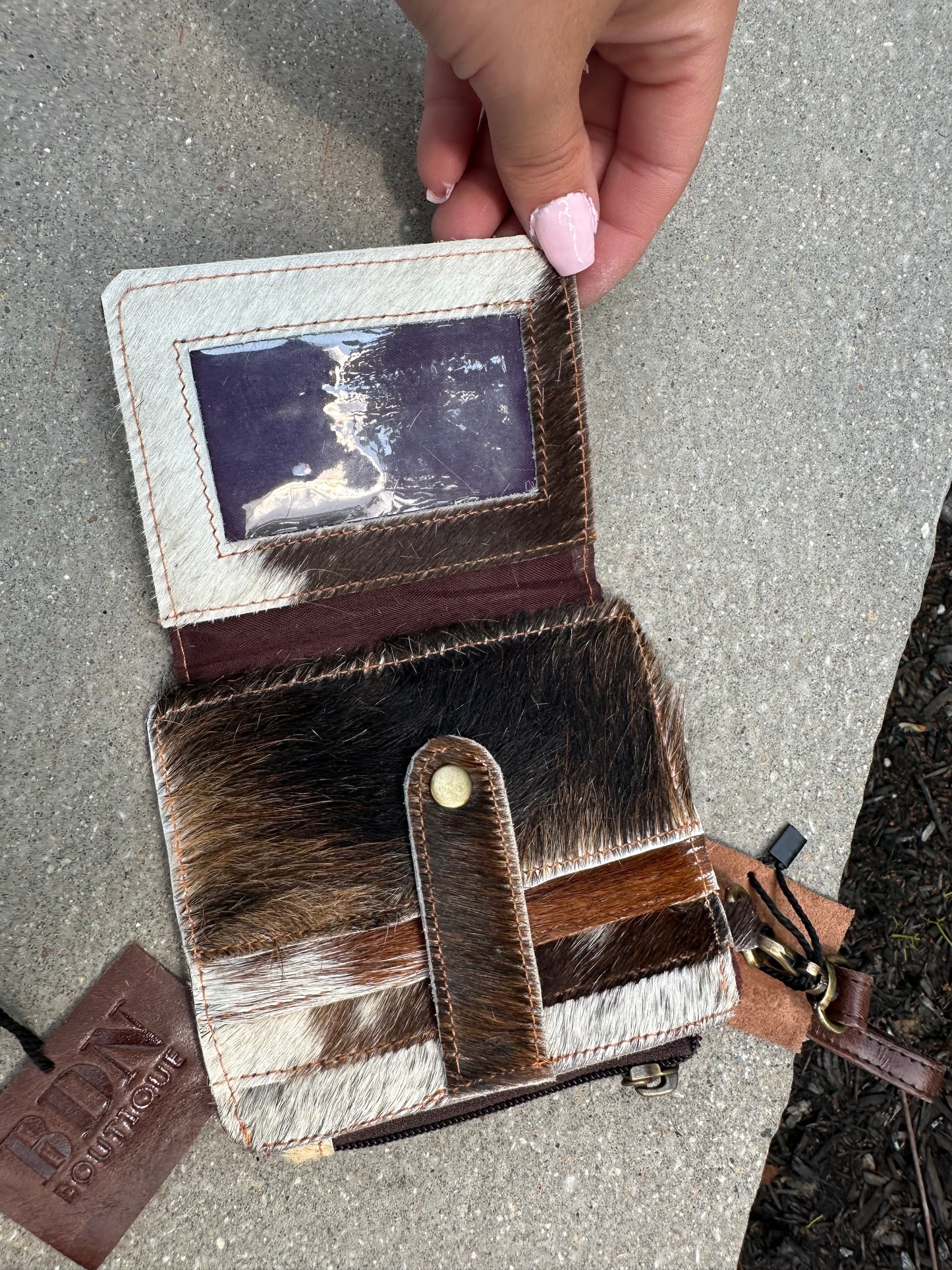 Cowhide Leather Credit Card Holder With Wristlet Zipper Coin Purses *3styles