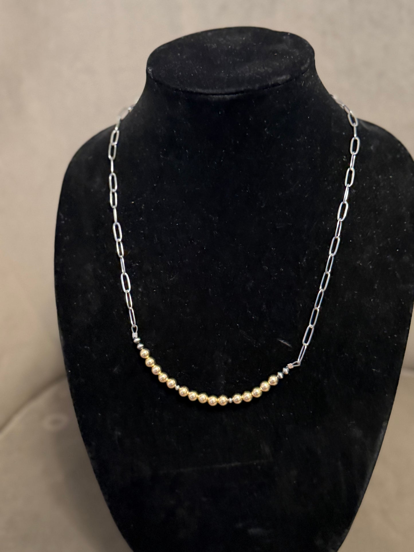 Golden filled x pearl bar necklace