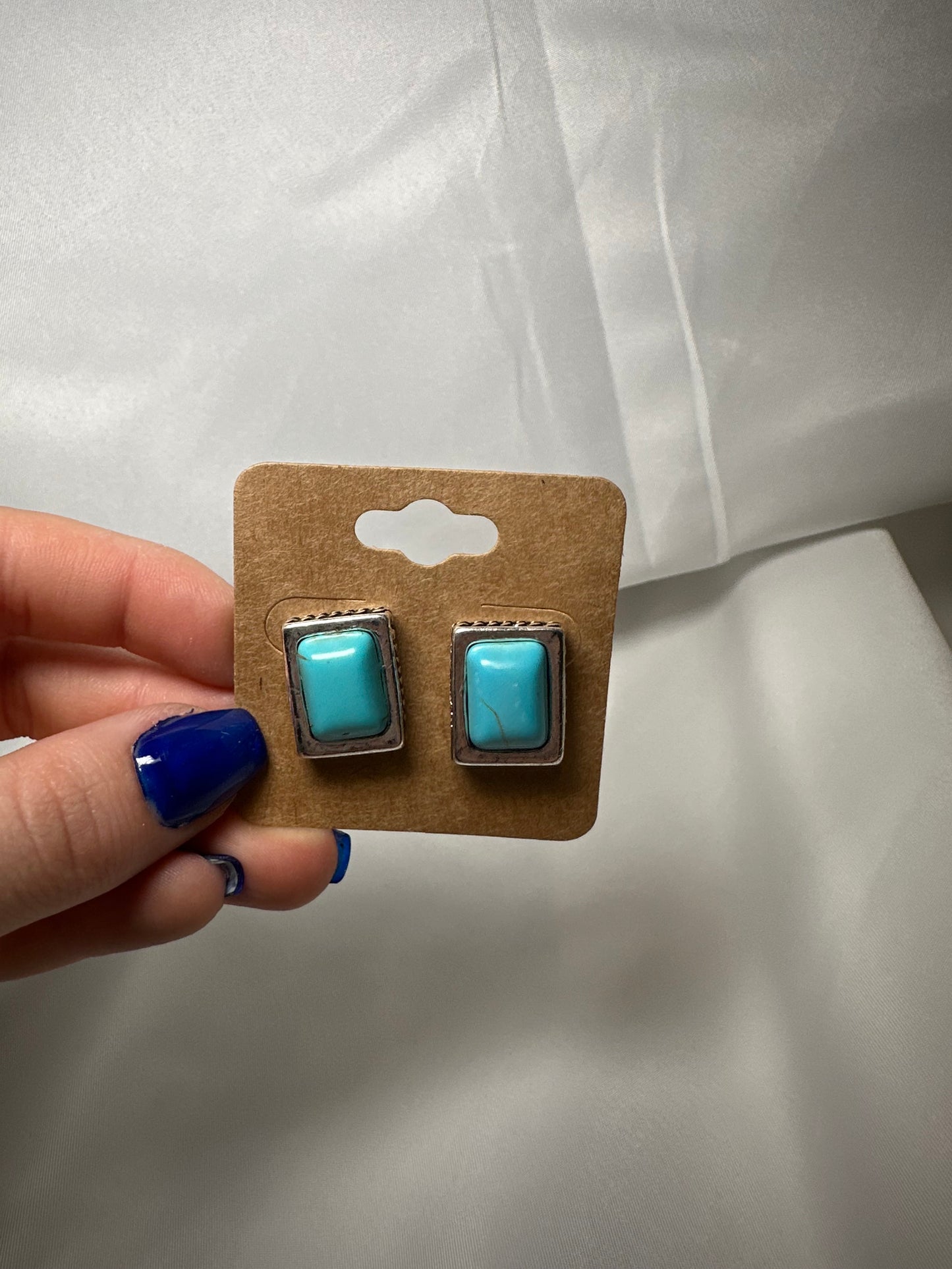 Small Rectangle Turquoise Stone Stud Earrings