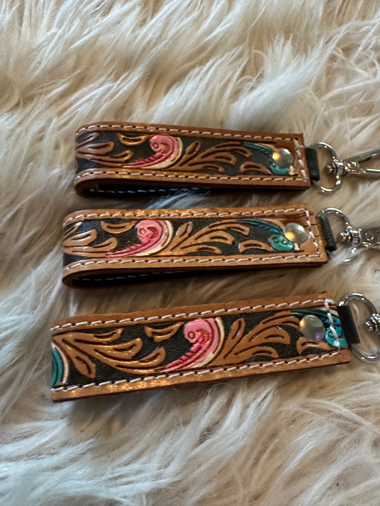 Tooled Leather Keychain - mini