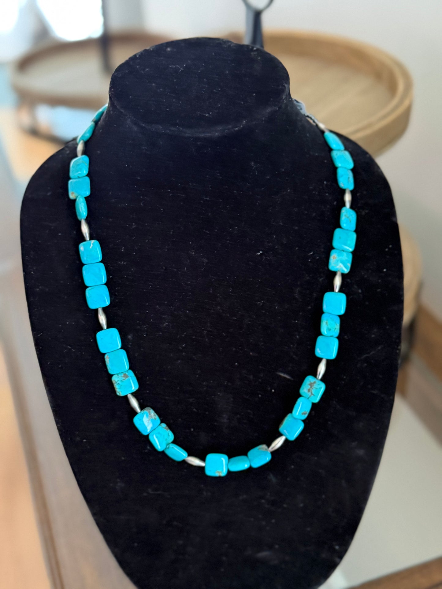 4mm torpedo pearl x turquoise square necklace