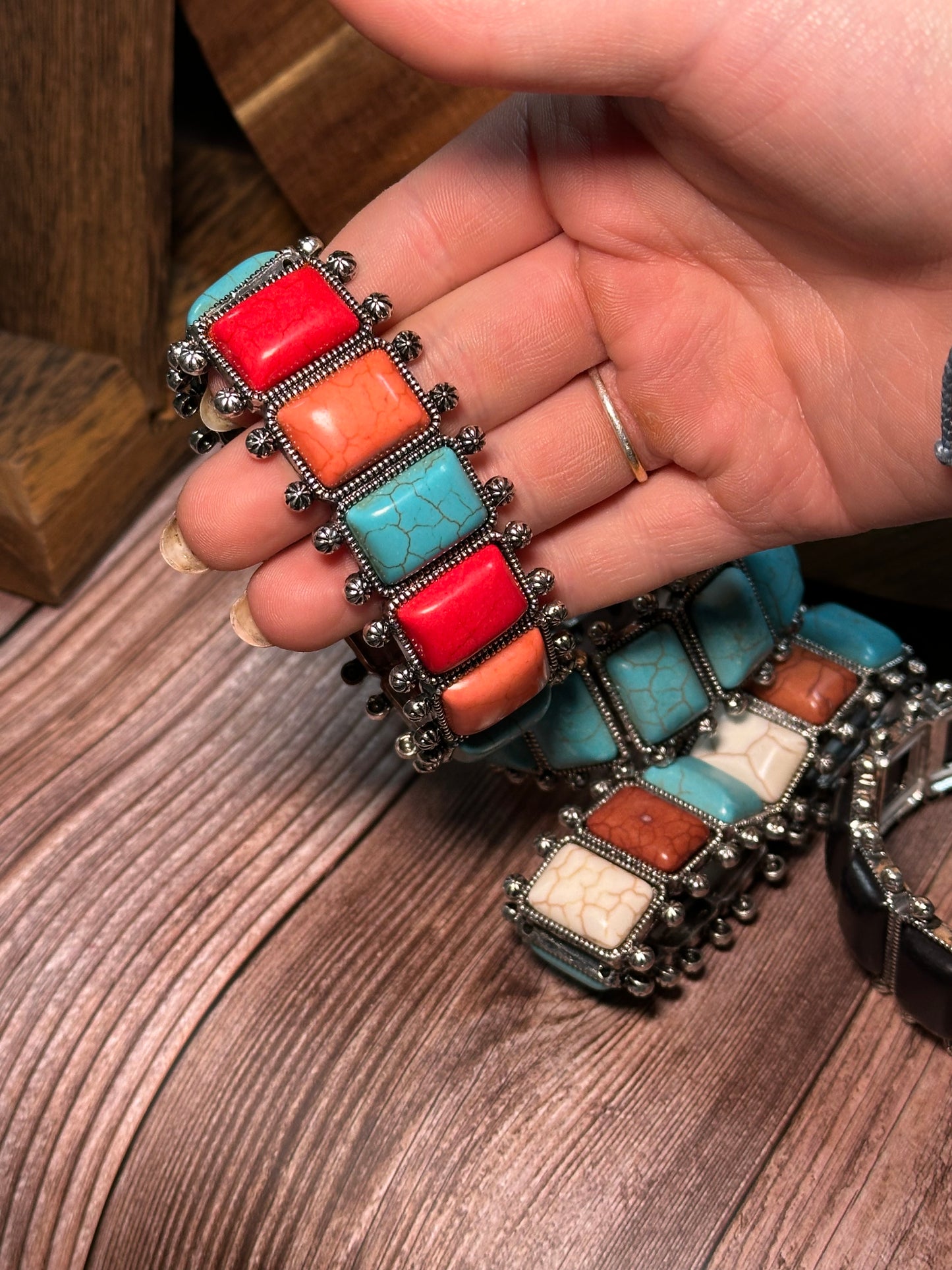 Western Rectangle Stone Double Stretch Bracelet