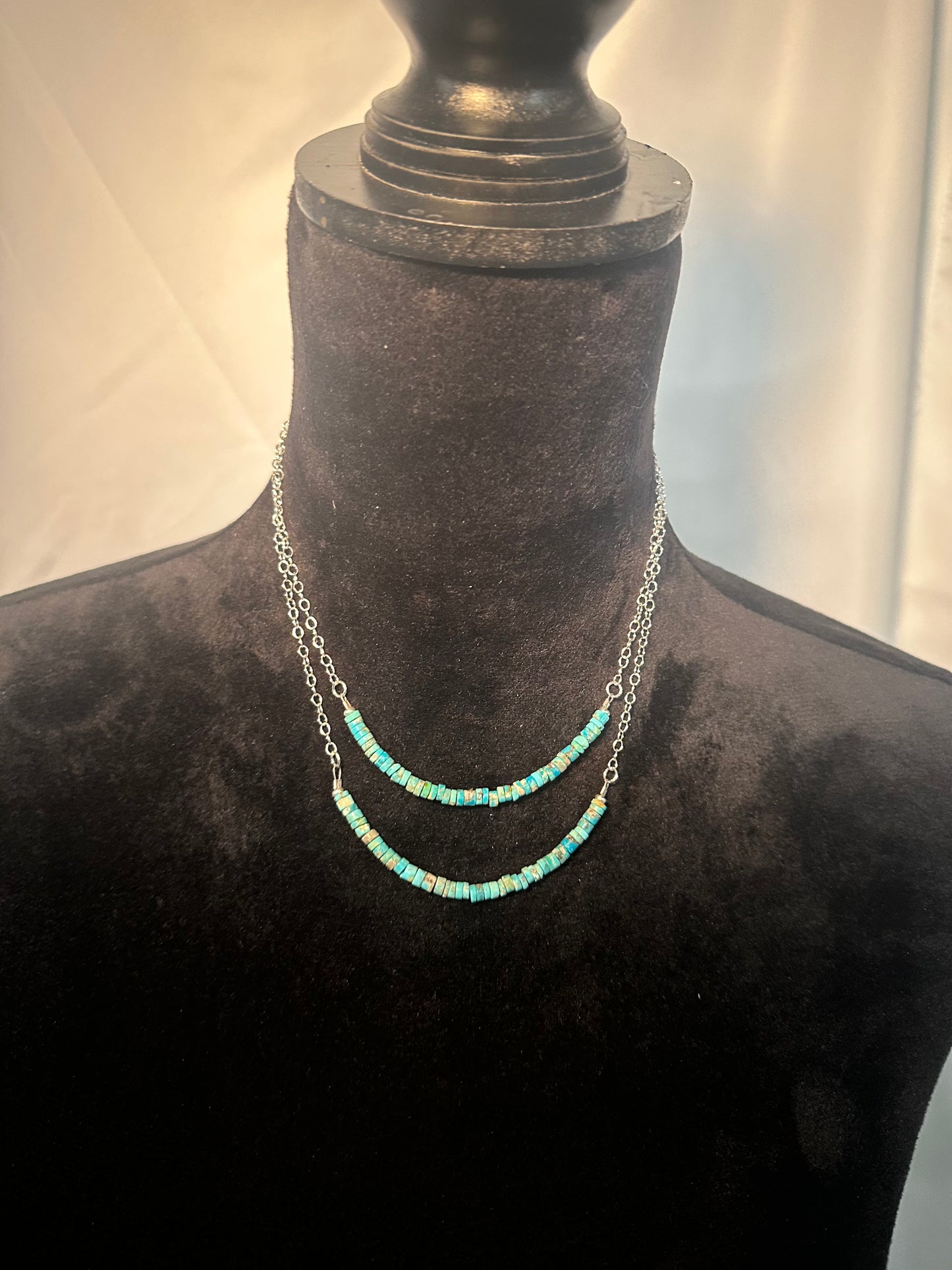 Kingman Heishi Turuoise Sterling Silver Chain Necklace