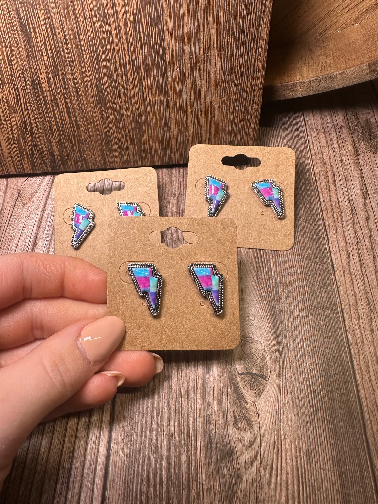 Western Checker Thunder Stud Earrings