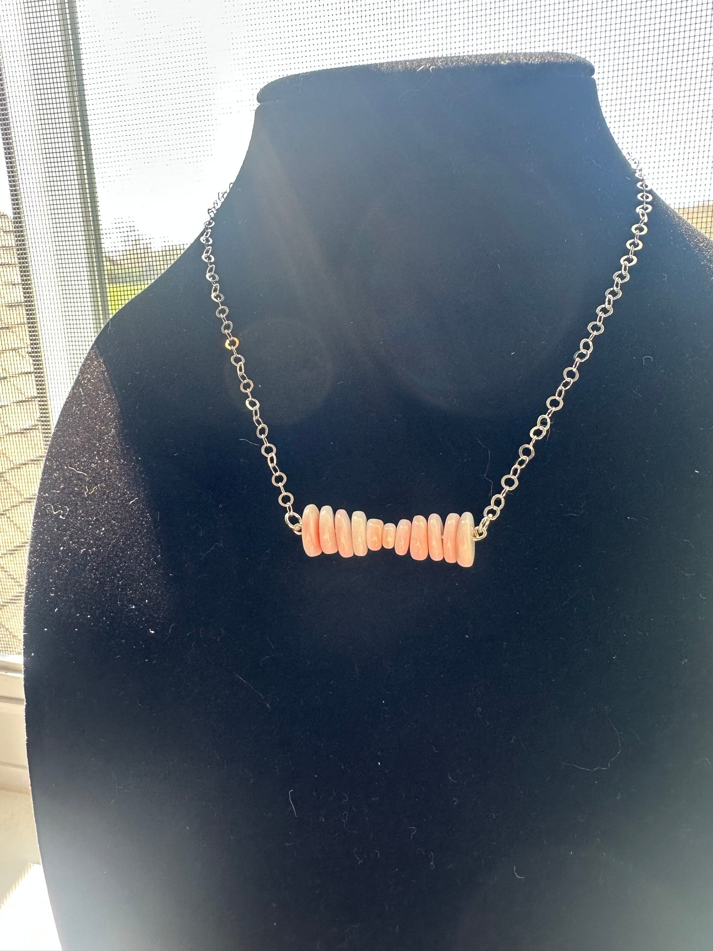 graduated queen pink conch bar - Sterling Silver chain necklace